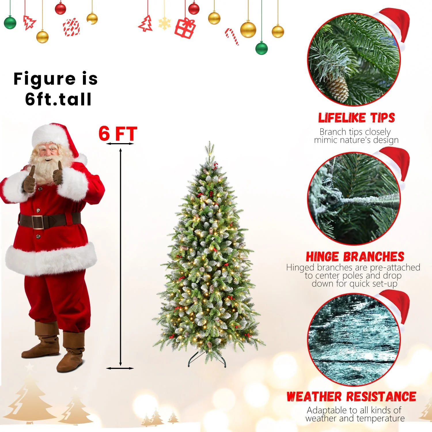6ft Pre-Lit Artificial Christmas Tree with 380 Warm White LED Lights - Image 14