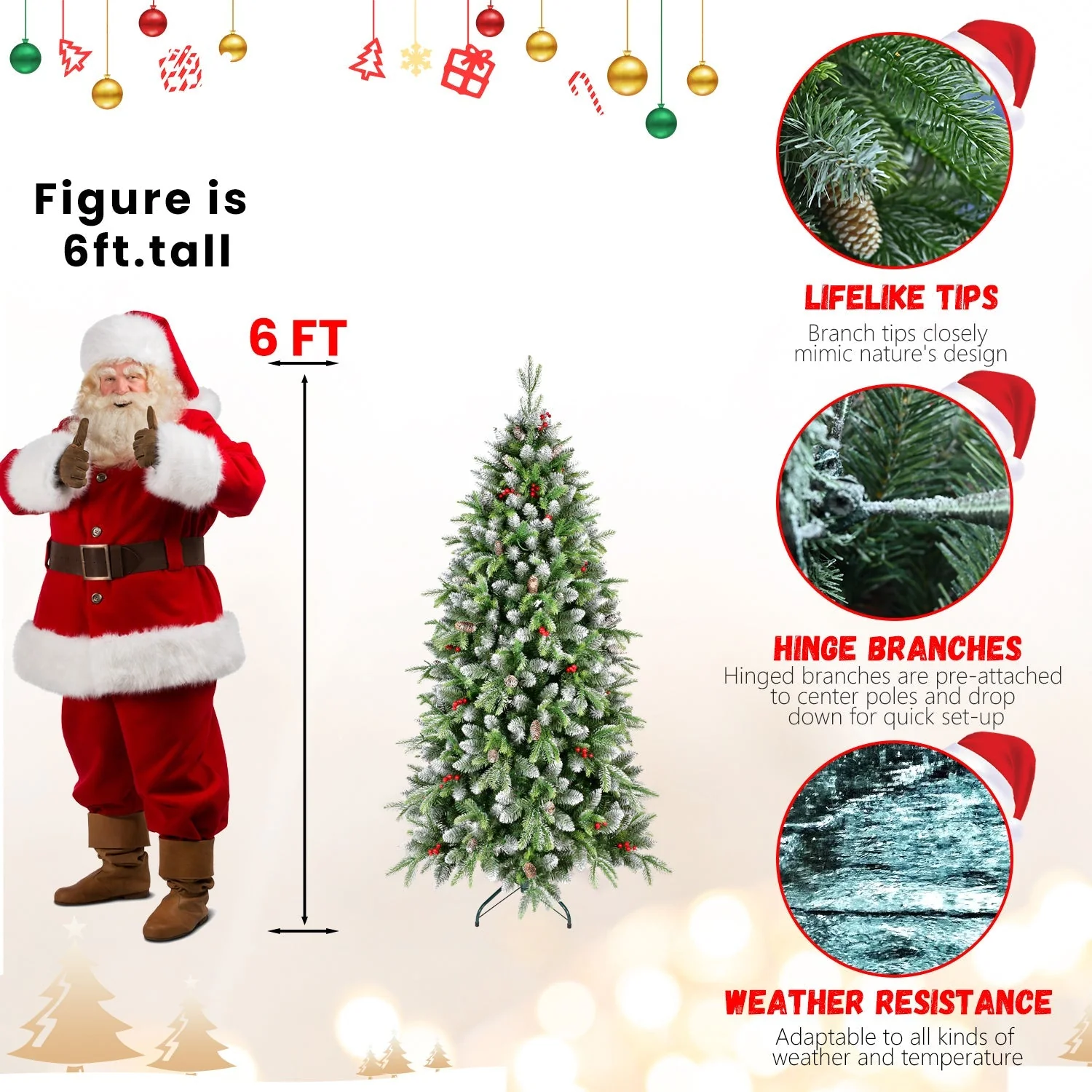 6ft Pre-Lit Artificial Christmas Tree with 380 Warm White LED Lights - Image 15
