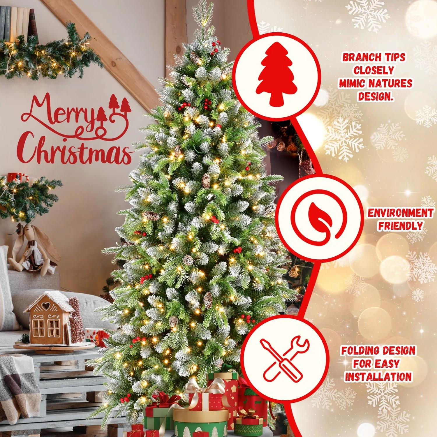6ft Pre-Lit Artificial Christmas Tree with 380 Warm White LED Lights - Image 3