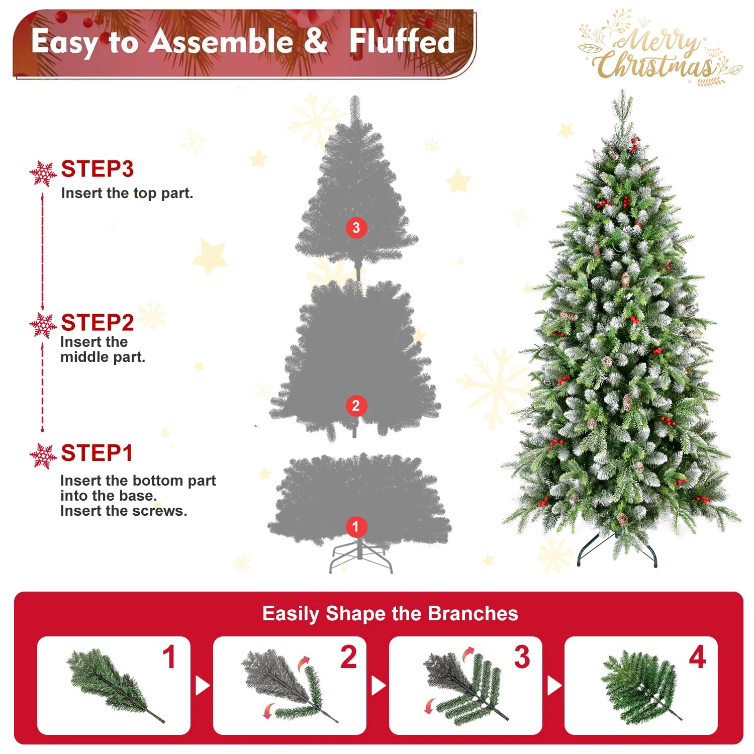 6ft Pre-Lit Artificial Christmas Tree with 380 Warm White LED Lights - Image 4