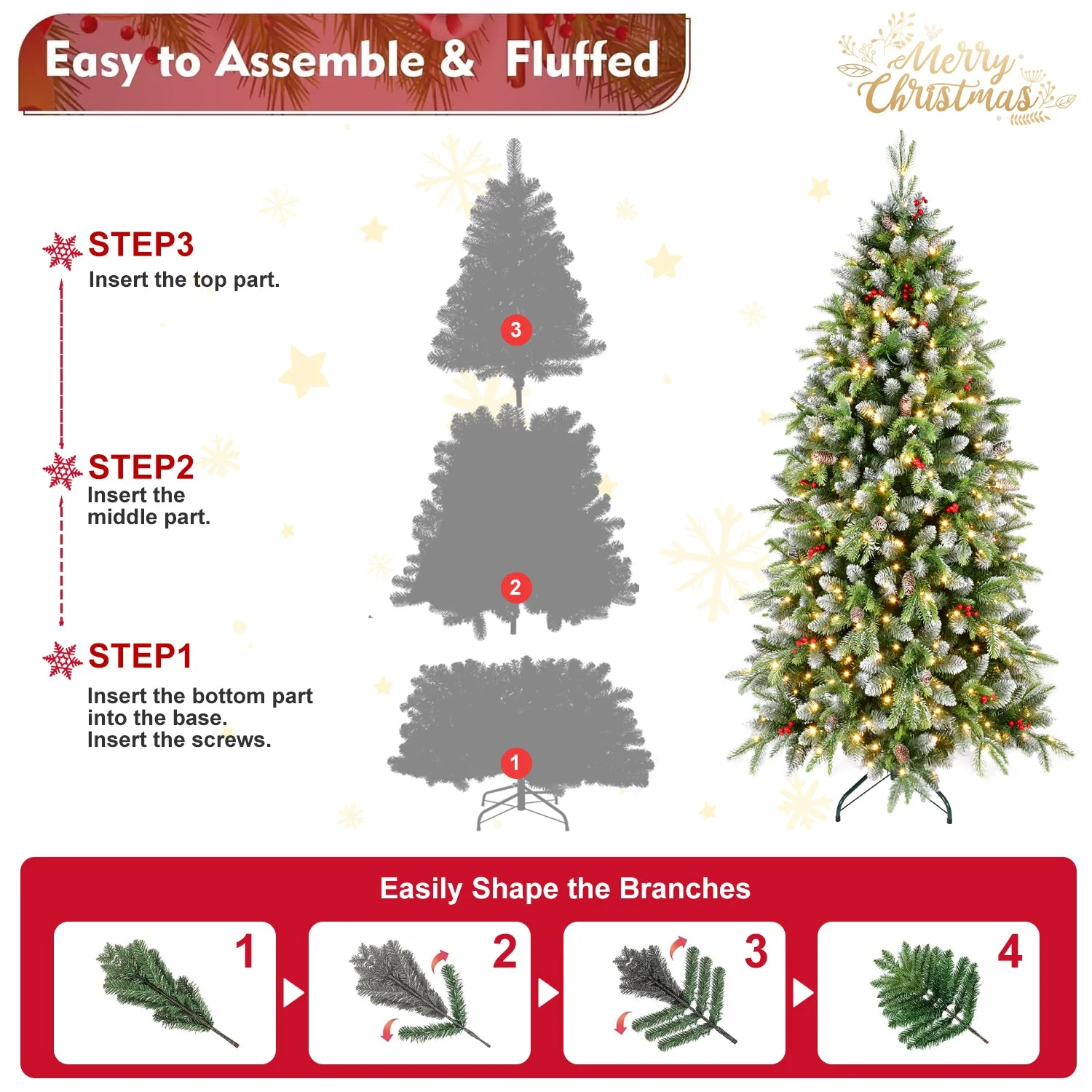 6ft Pre-Lit Artificial Christmas Tree with 380 Warm White LED Lights - Image 5