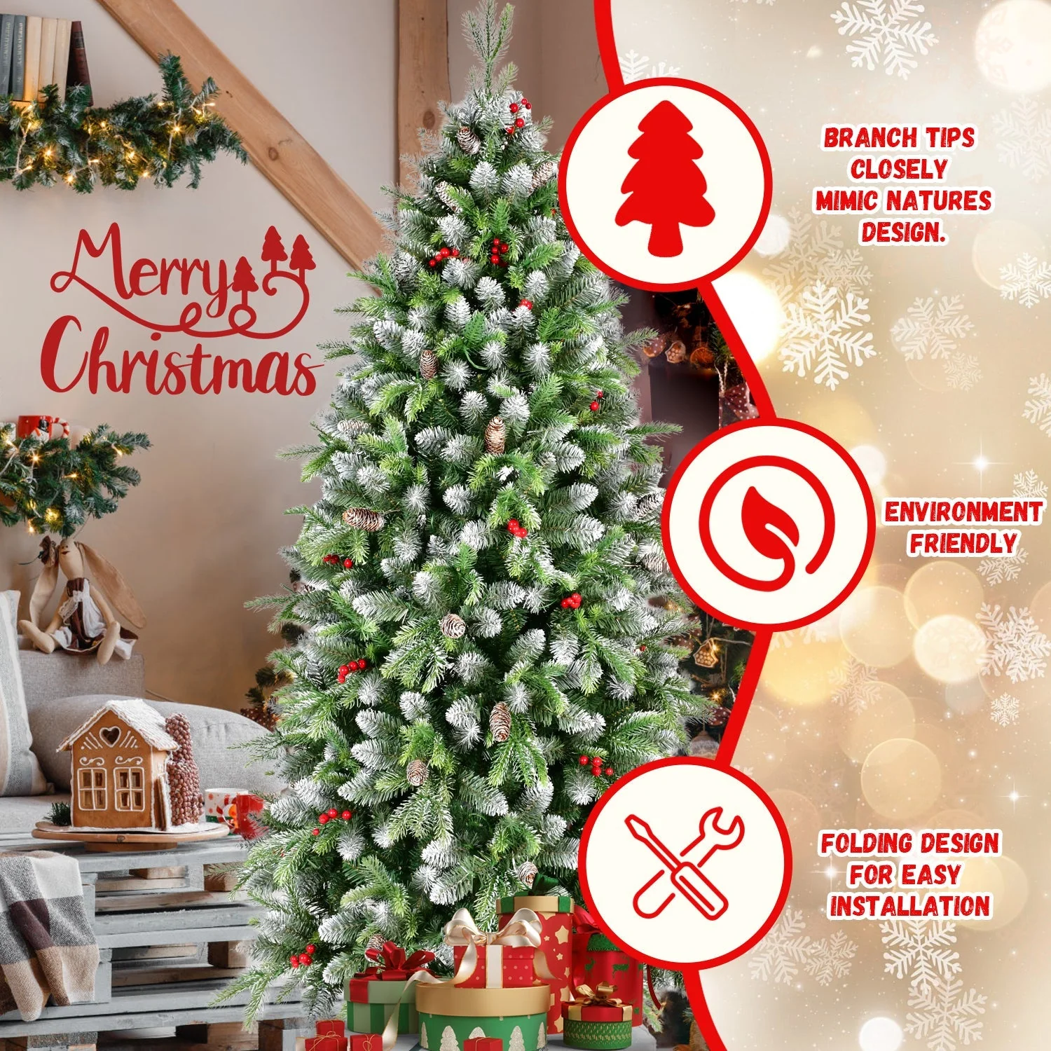 6ft Pre-Lit Artificial Christmas Tree with 380 Warm White LED Lights - Image 6