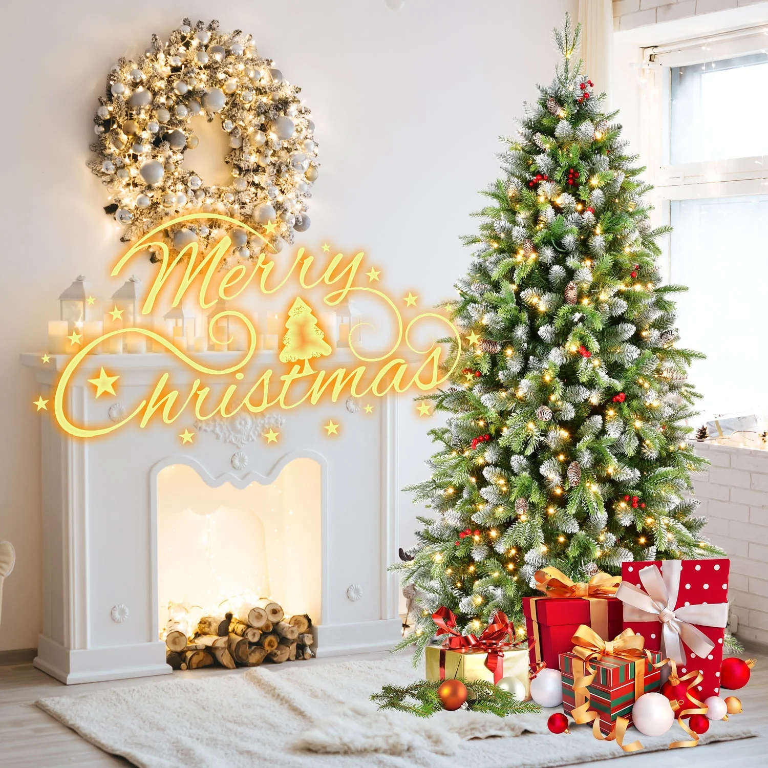 6ft Pre-Lit Artificial Christmas Tree with 380 Warm White LED Lights - Image 9