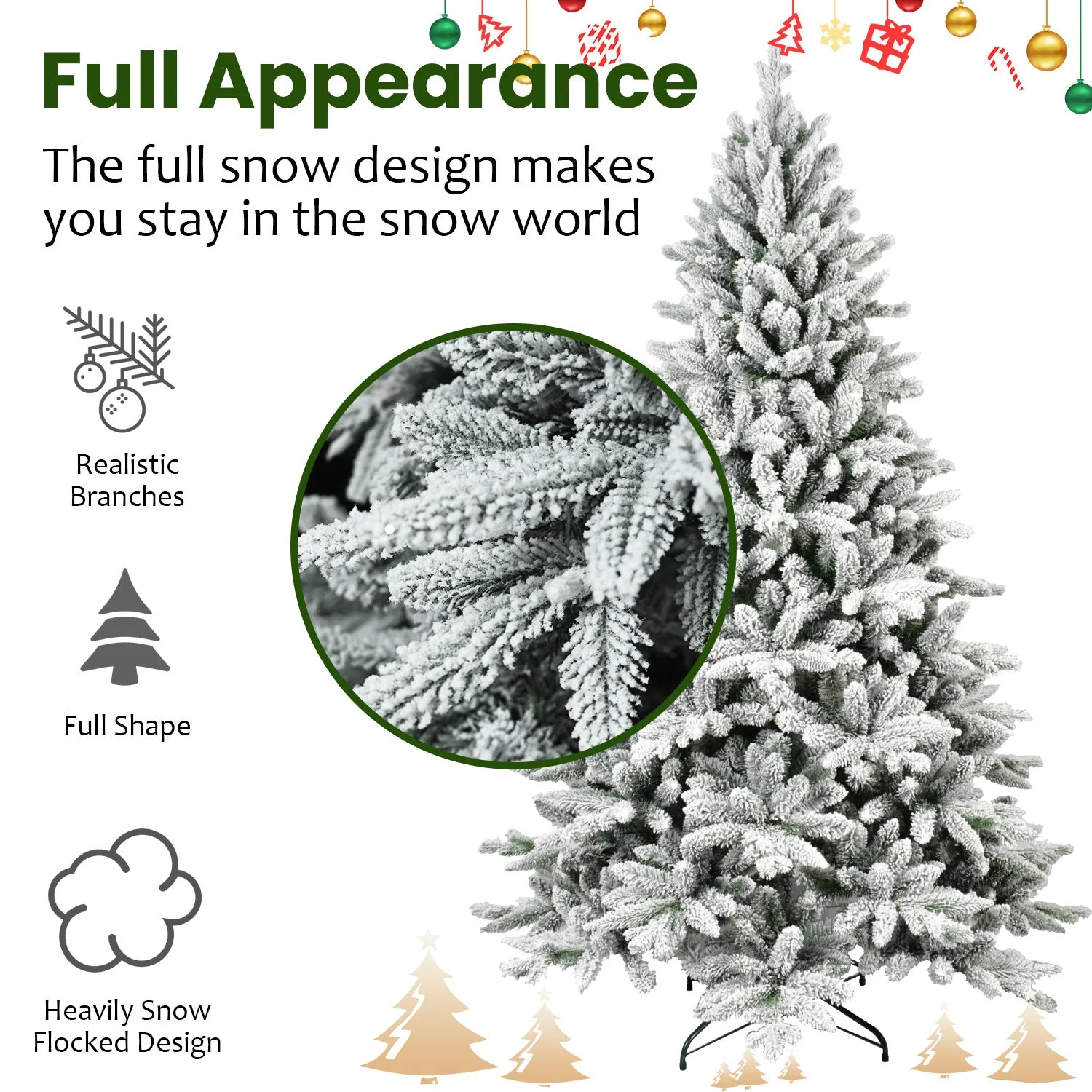 6ft Snow-Flocked Pre-Lit Christmas Tree with 1100 PE+PVC Tips - Image 13