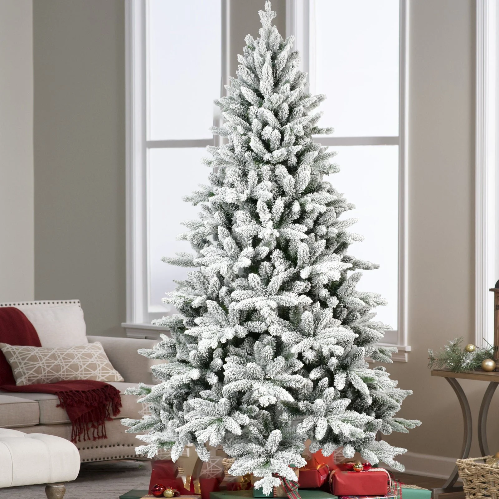 6ft Snow-Flocked Pre-Lit Christmas Tree with 1100 PE+PVC Tips - Image 2