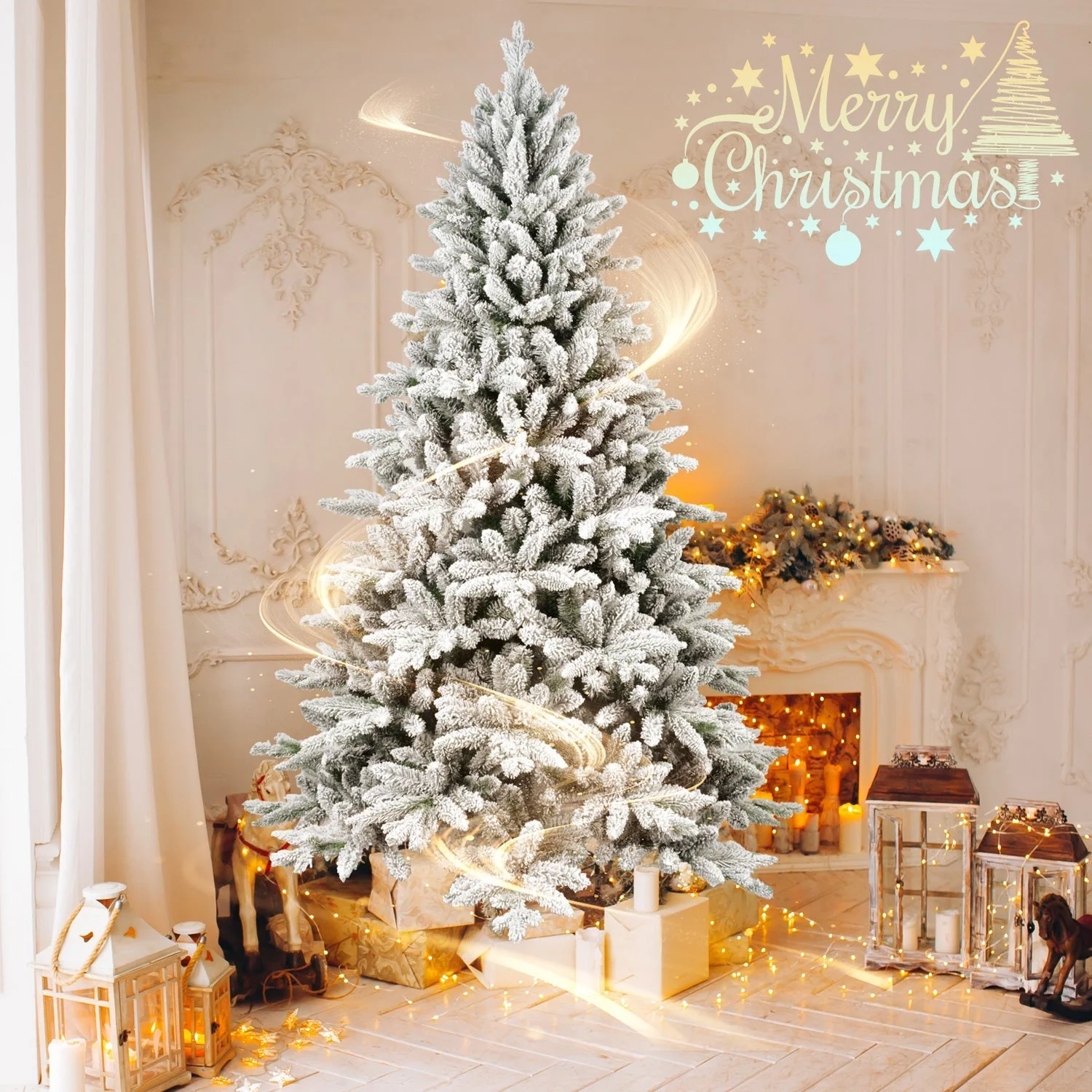 6ft Snow-Flocked Pre-Lit Christmas Tree with 1100 PE+PVC Tips - Image 5