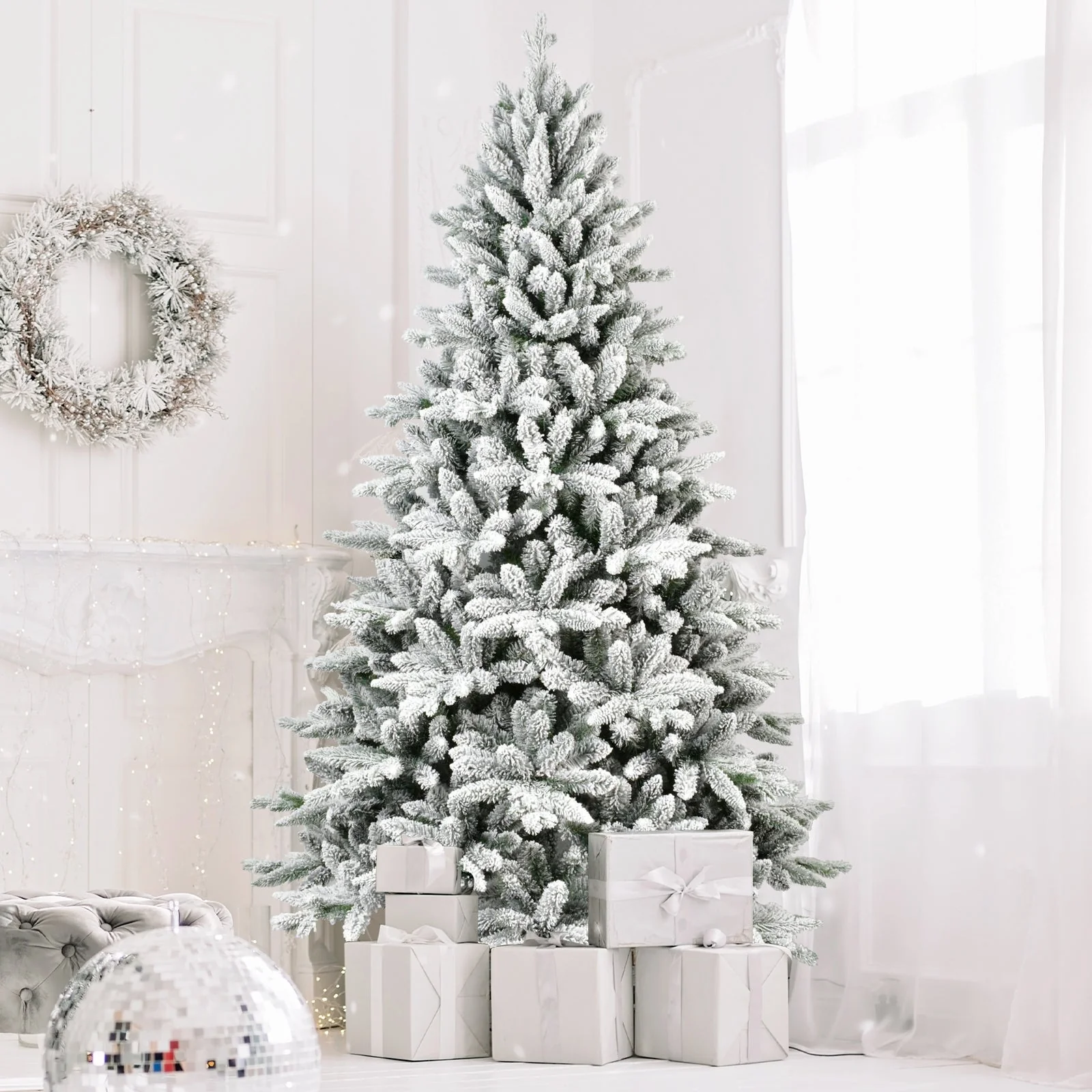 6ft Snow-Flocked Pre-Lit Christmas Tree with 1100 PE+PVC Tips - Image 7