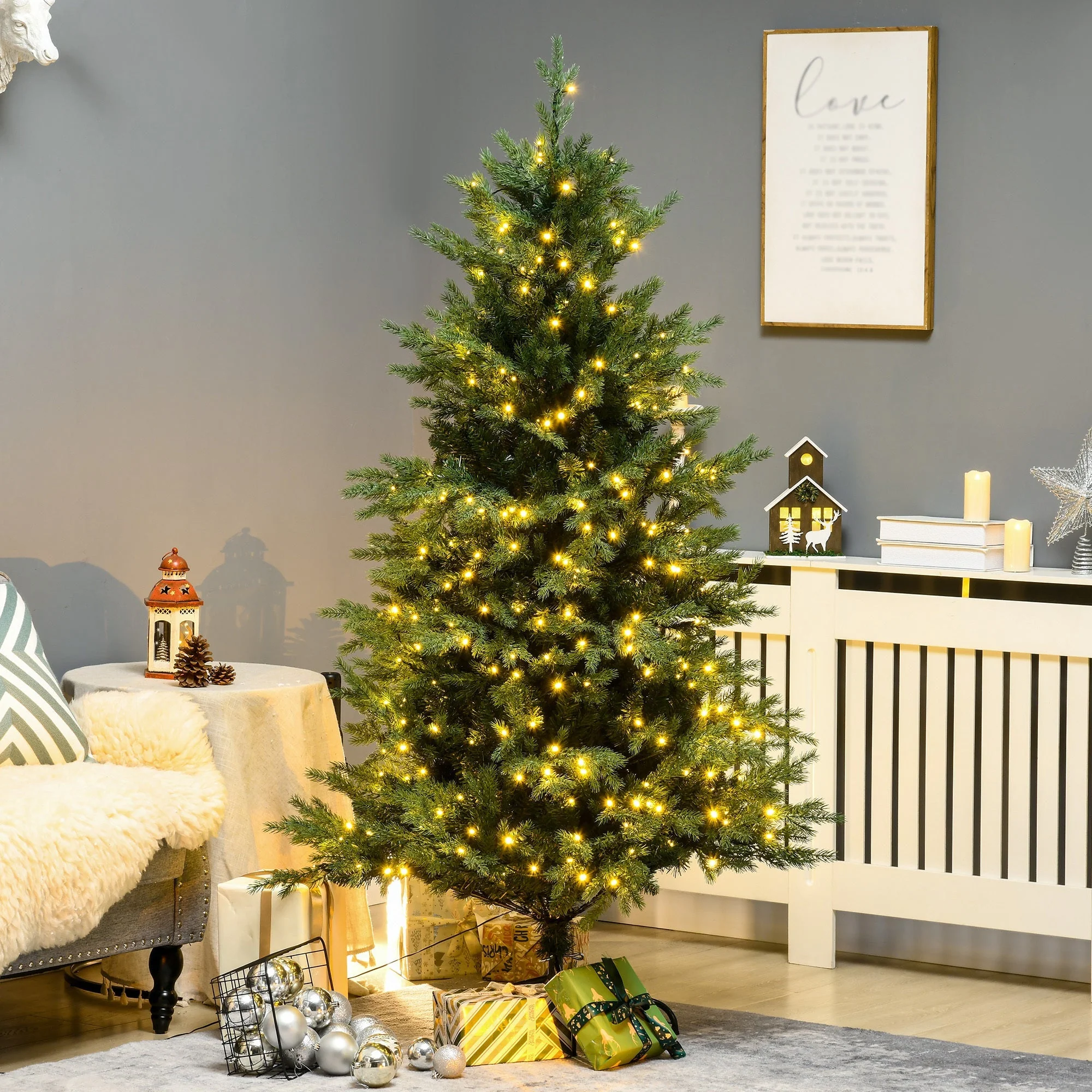 6ft Tall Prelit Artificial Christmas Tree with 8 Light Modes