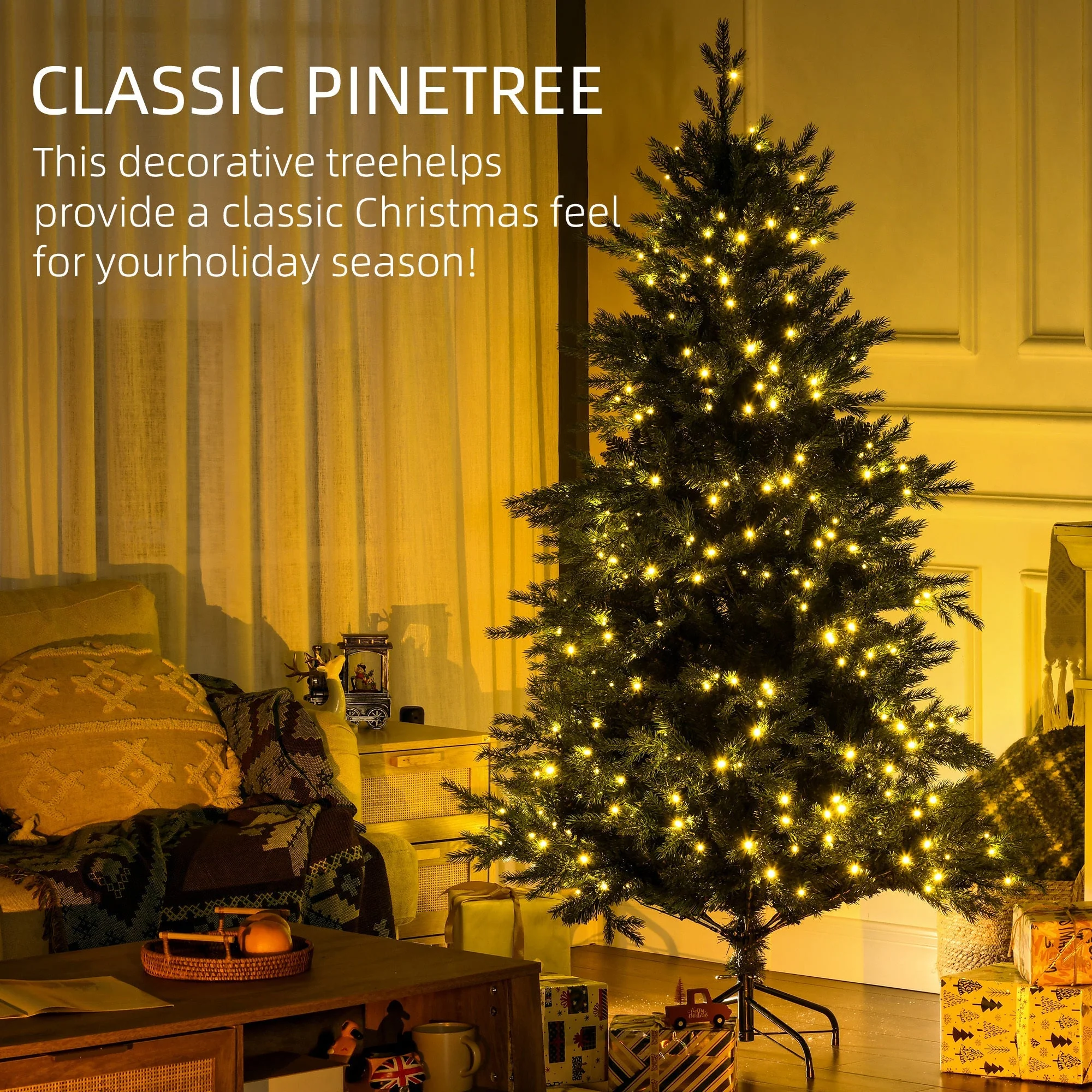 6ft Tall Prelit Artificial Christmas Tree with 8 Light Modes - Image 3