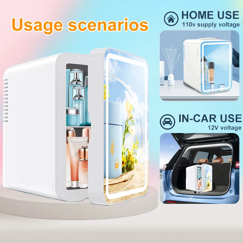 6L Mirror Beauty Mini Fridge LED Makeup Skincare Cooler Warmer Portable - Image 3