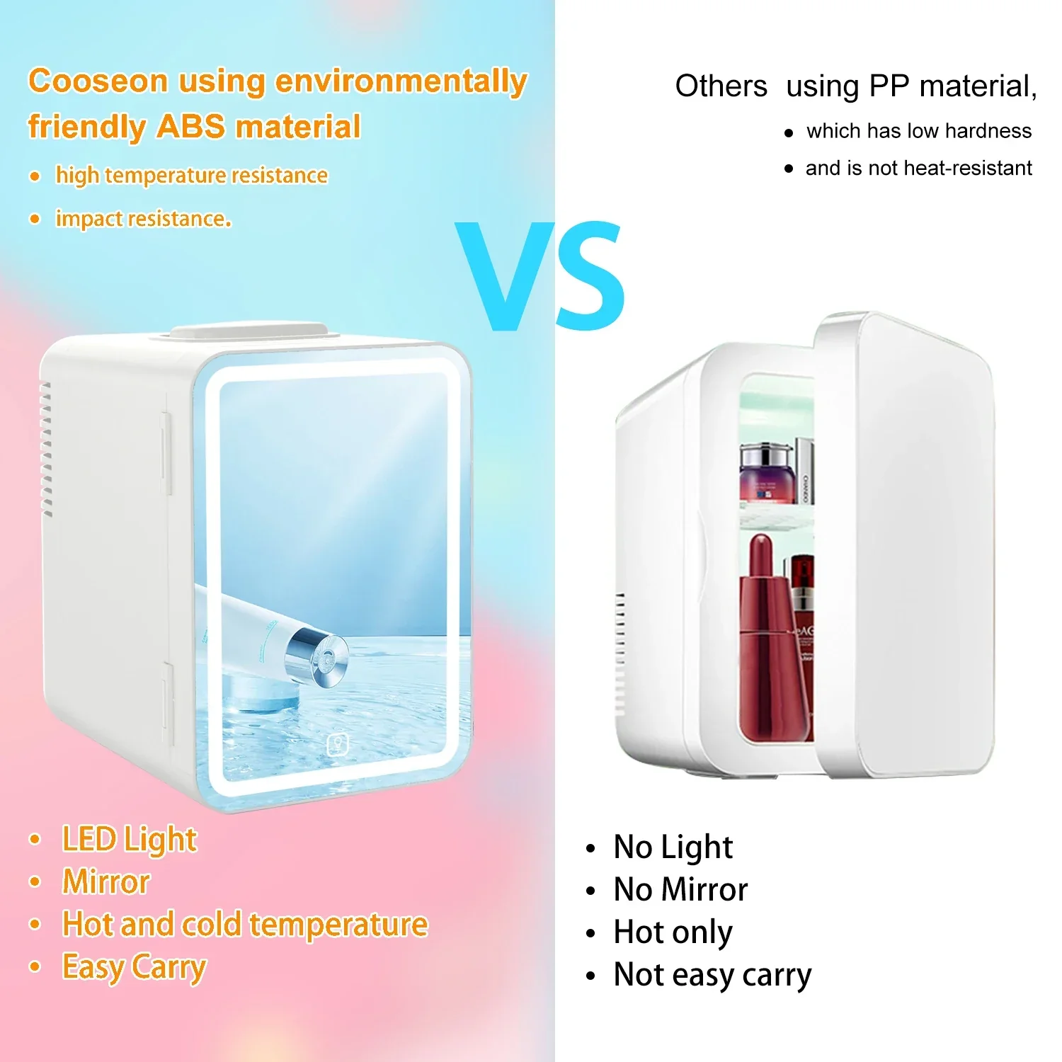 6L Mirror Beauty Mini Fridge LED Makeup Skincare Cooler Warmer Portable - Image 4