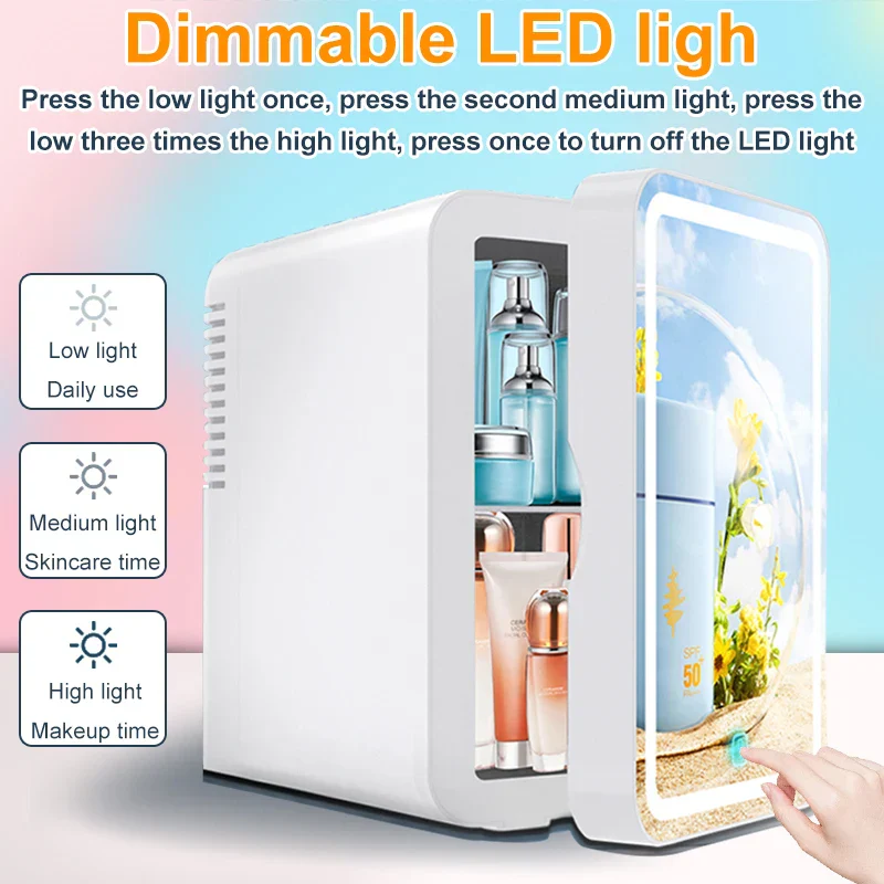 6L Mirror Beauty Mini Fridge LED Makeup Skincare Cooler Warmer Portable - Image 5