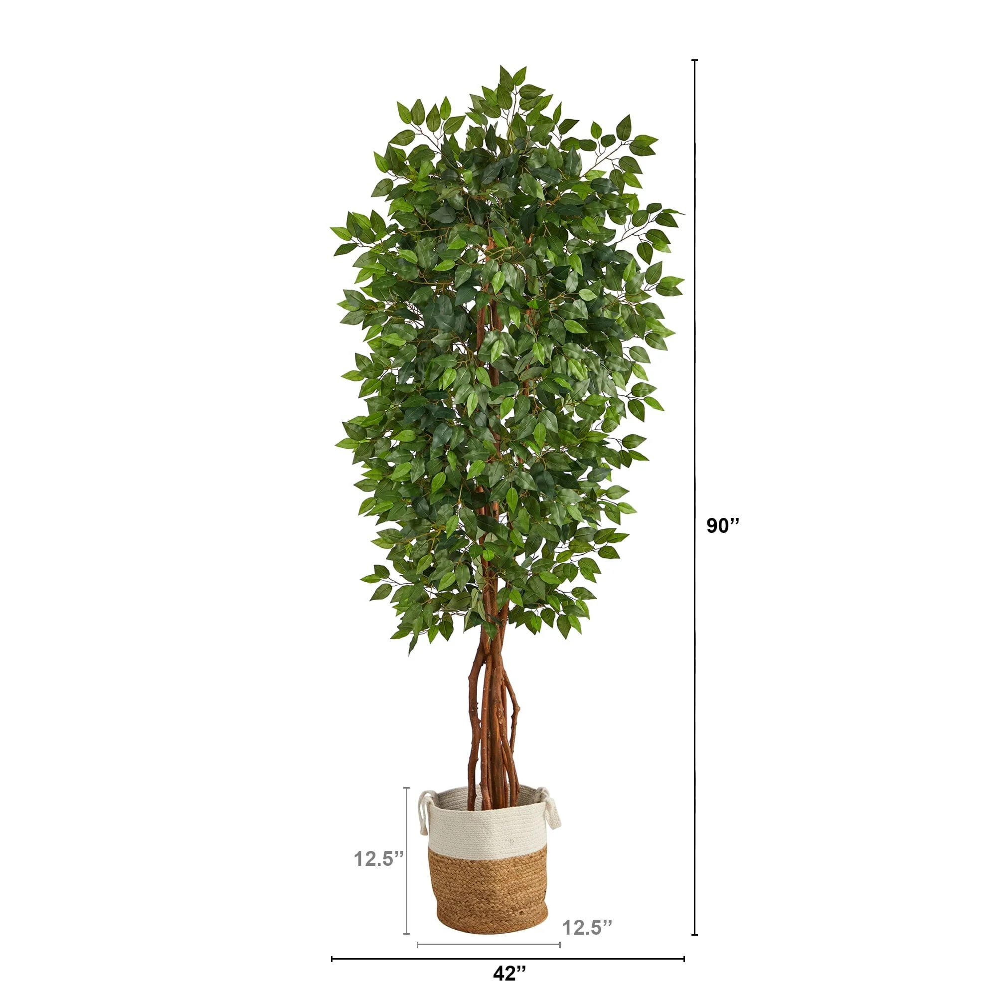 7.5' Artificial Deluxe Ficus Tree with Handmade Jute & Cotton Basket - Image 3