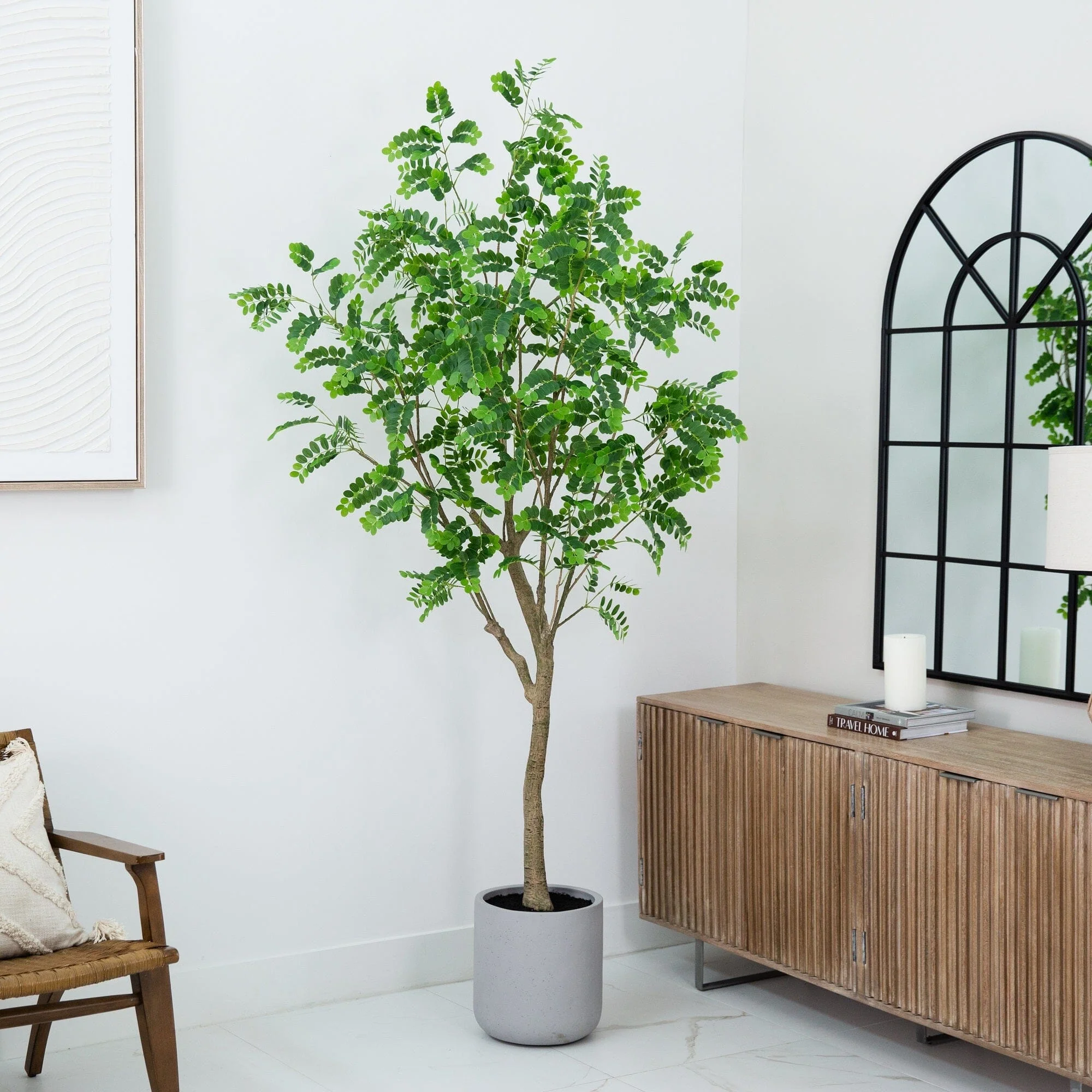 7.5’ Artificial Greco Locust Citrus Tree in Decorative Planter - Image 3