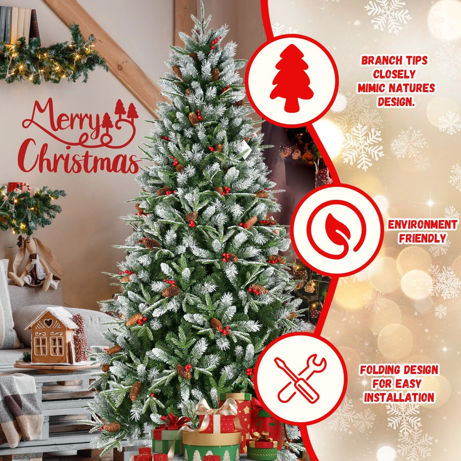 7.5-Foot Snow-Tipped Woodland Christmas Tree - Image 3