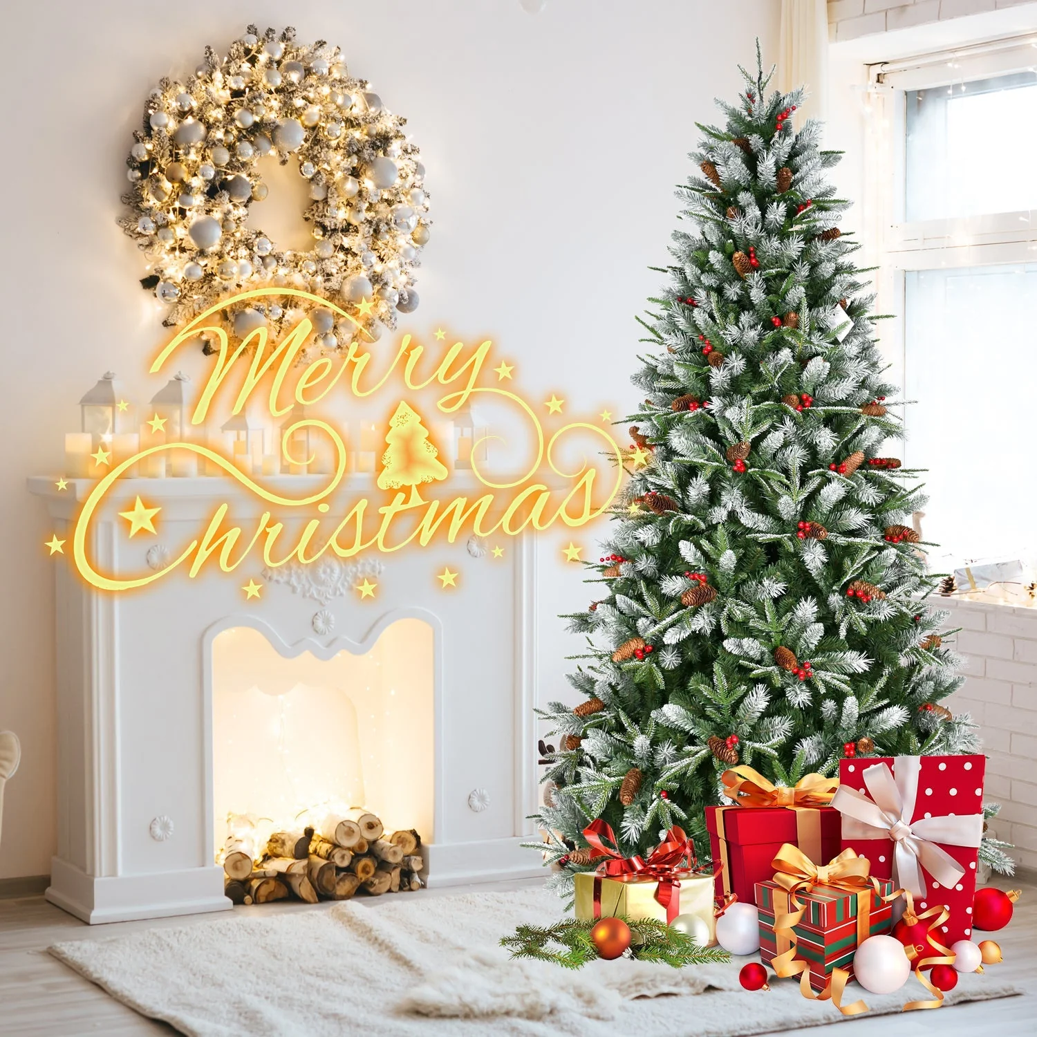 7.5-Foot Snow-Tipped Woodland Christmas Tree - Image 4