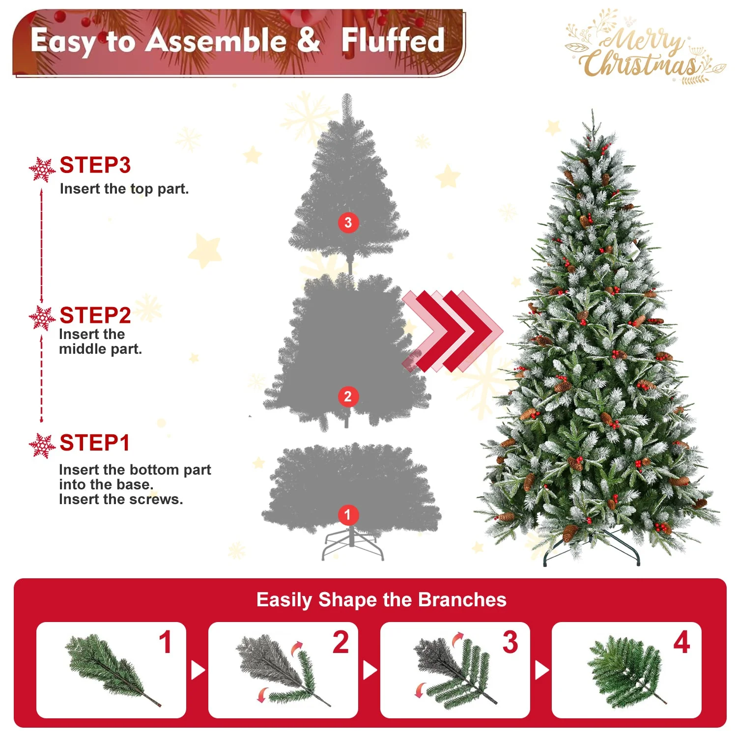 7.5-Foot Snow-Tipped Woodland Christmas Tree - Image 5