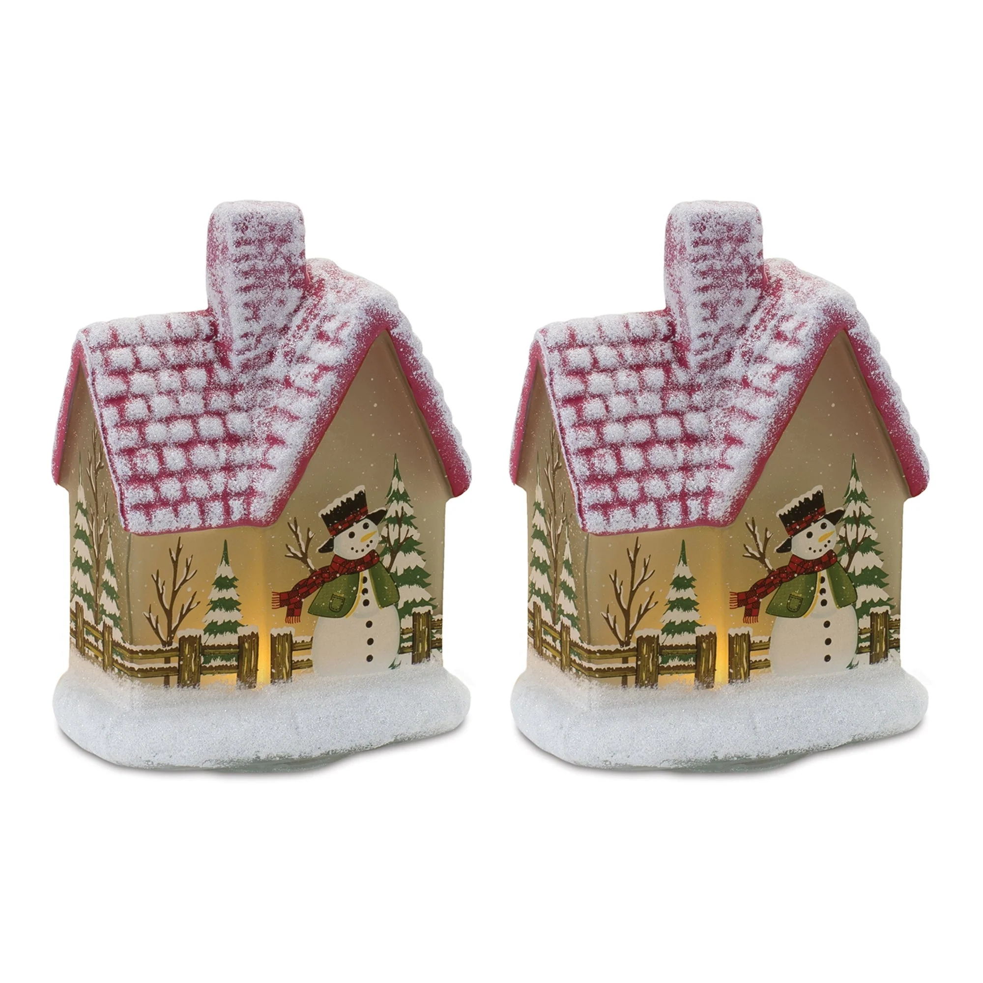 LED Lighted House with Snowman (Set of 2) - Image 2