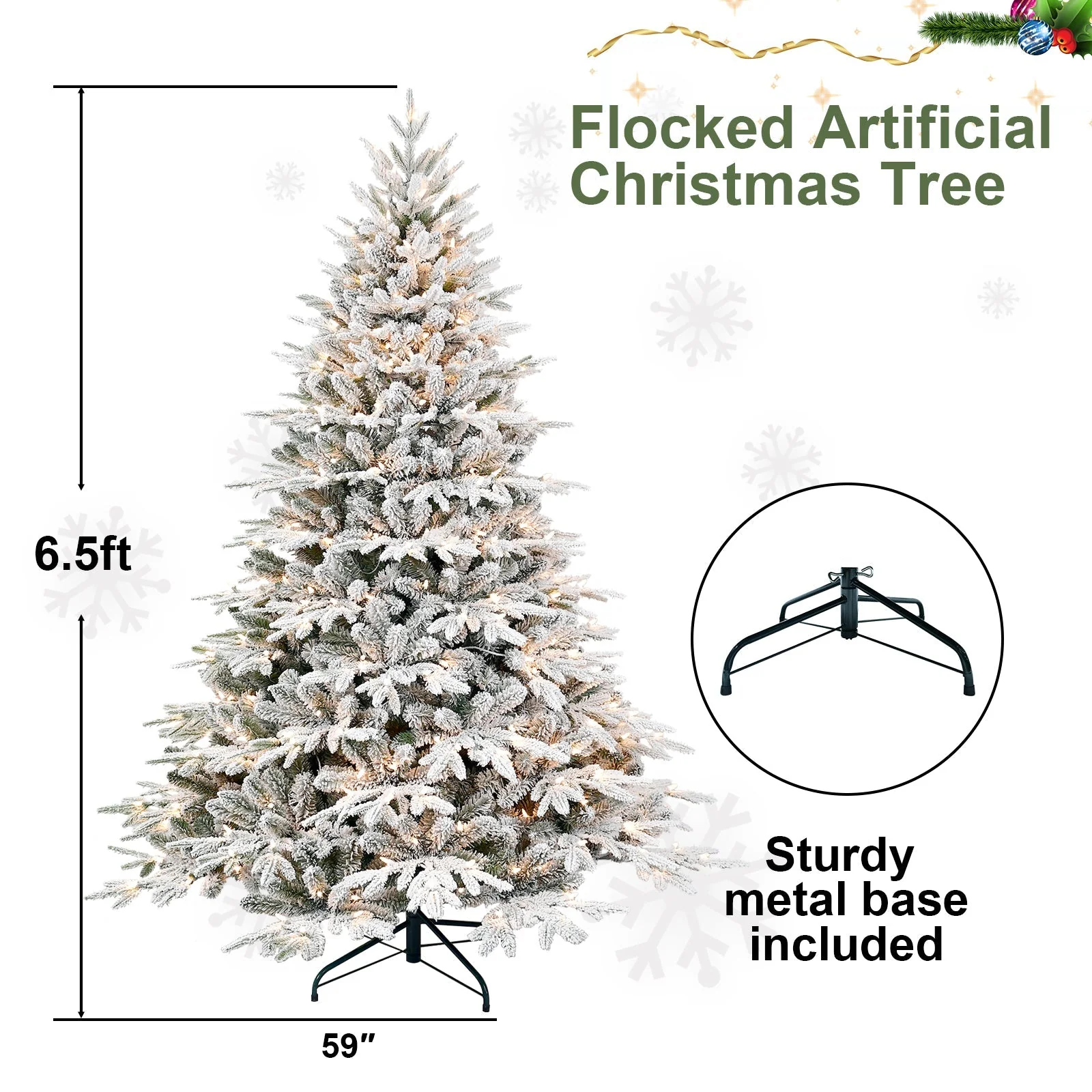 7.5ft Pre-Lit Flocked Artificial Christmas Tree - Image 9