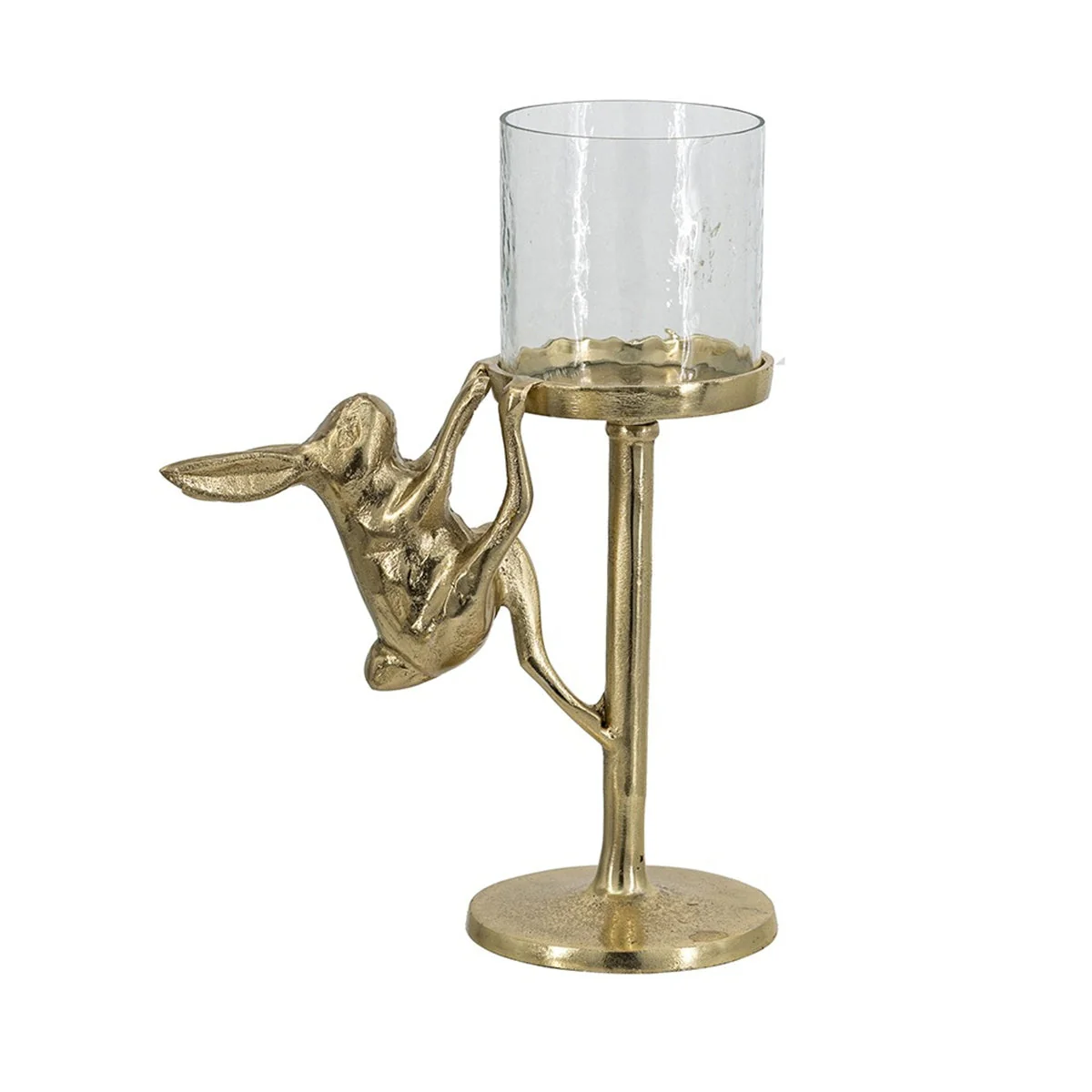 7.9x4x11' Gold Rabbit Pillar Candle Holder with Clear Glass Hurricane Shade - Image 2