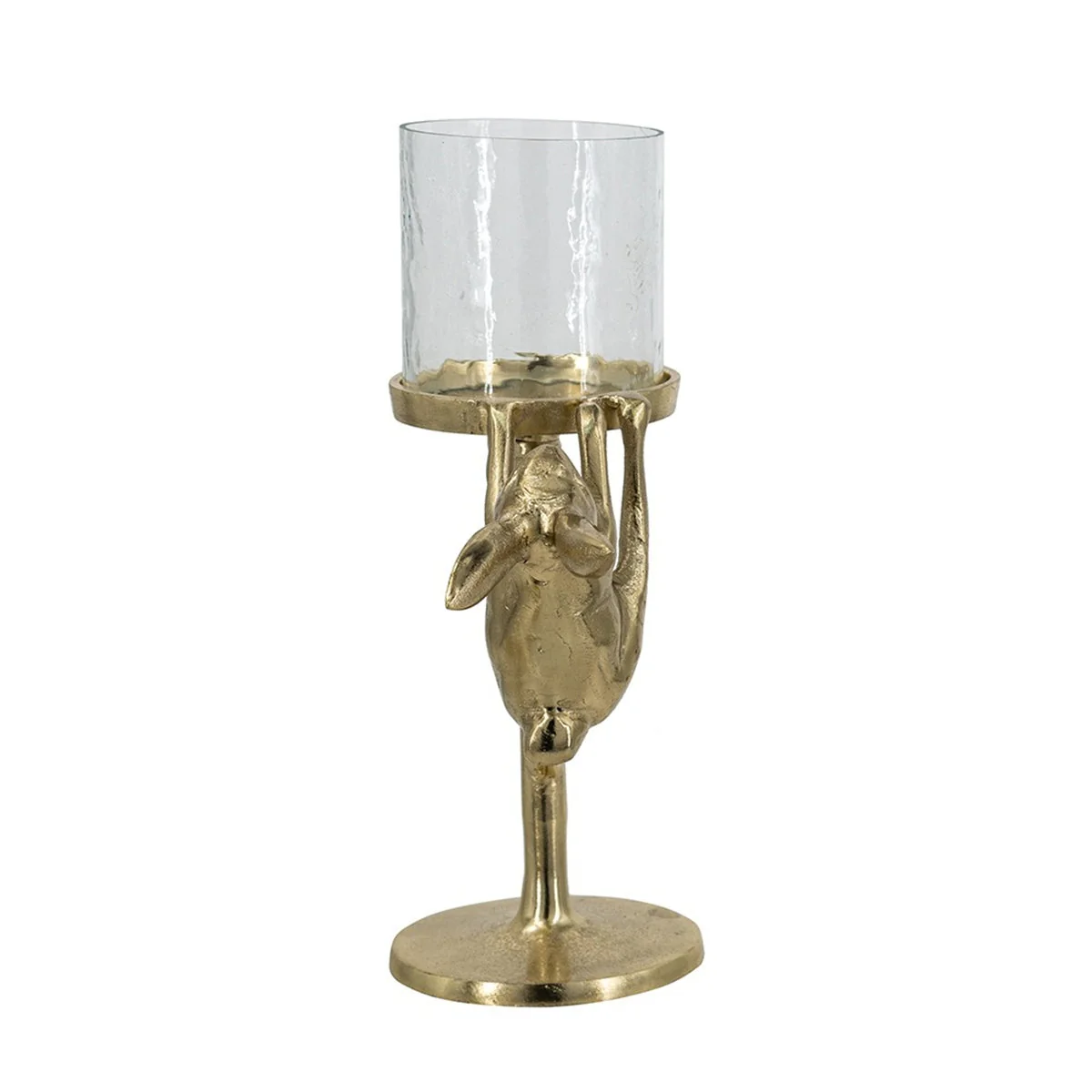 7.9x4x11' Gold Rabbit Pillar Candle Holder with Clear Glass Hurricane Shade - Image 4