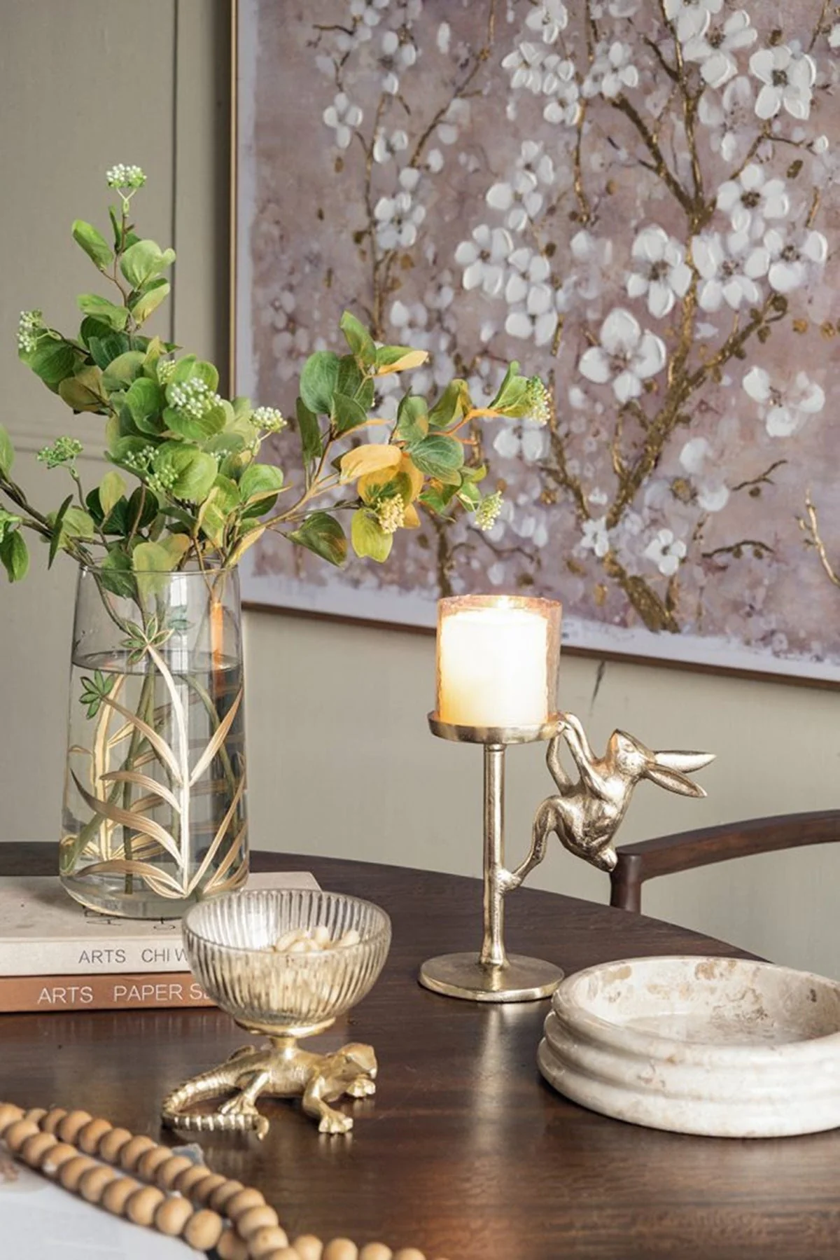 7.9x4x11' Gold Rabbit Pillar Candle Holder with Clear Glass Hurricane Shade - Image 7