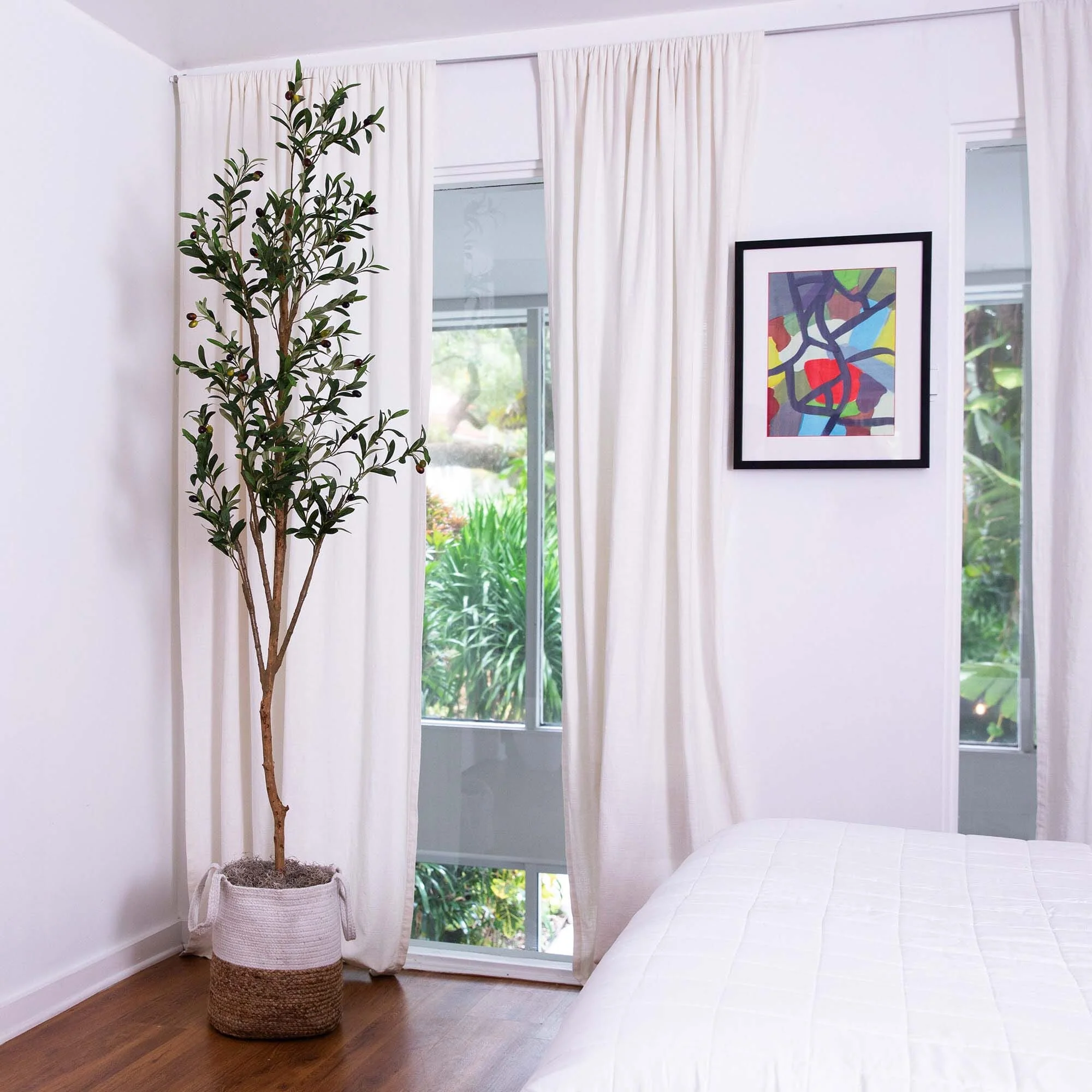 7’ Artificial Olive Tree with Natural Trunk and Handmade Jute Basket - Image 4
