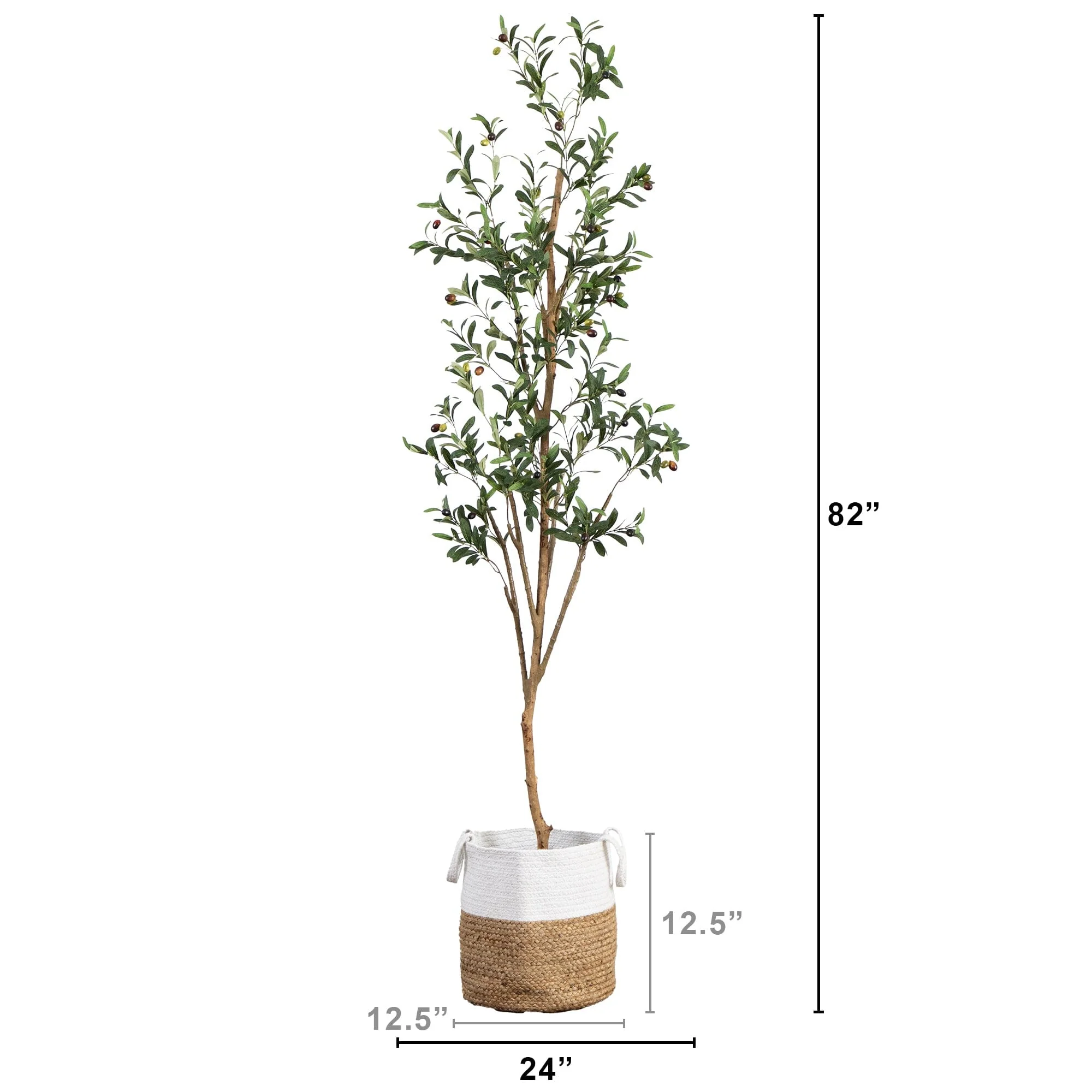 7’ Artificial Olive Tree with Natural Trunk and Handmade Jute Basket - Image 5