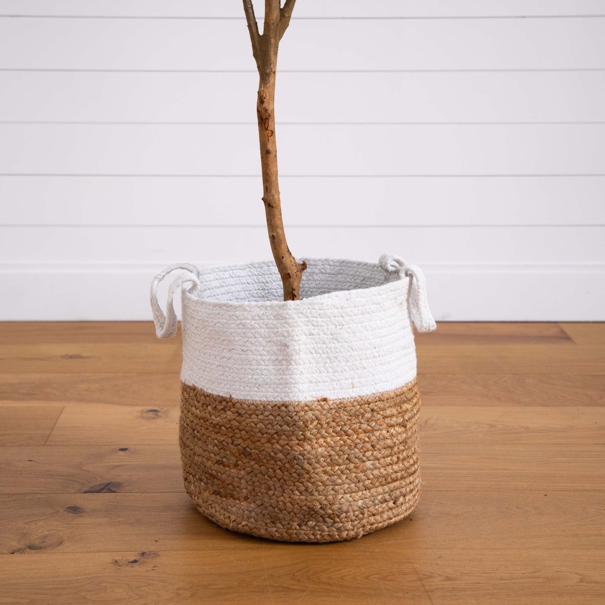 7’ Artificial Olive Tree with Natural Trunk and Handmade Jute Basket - Image 6