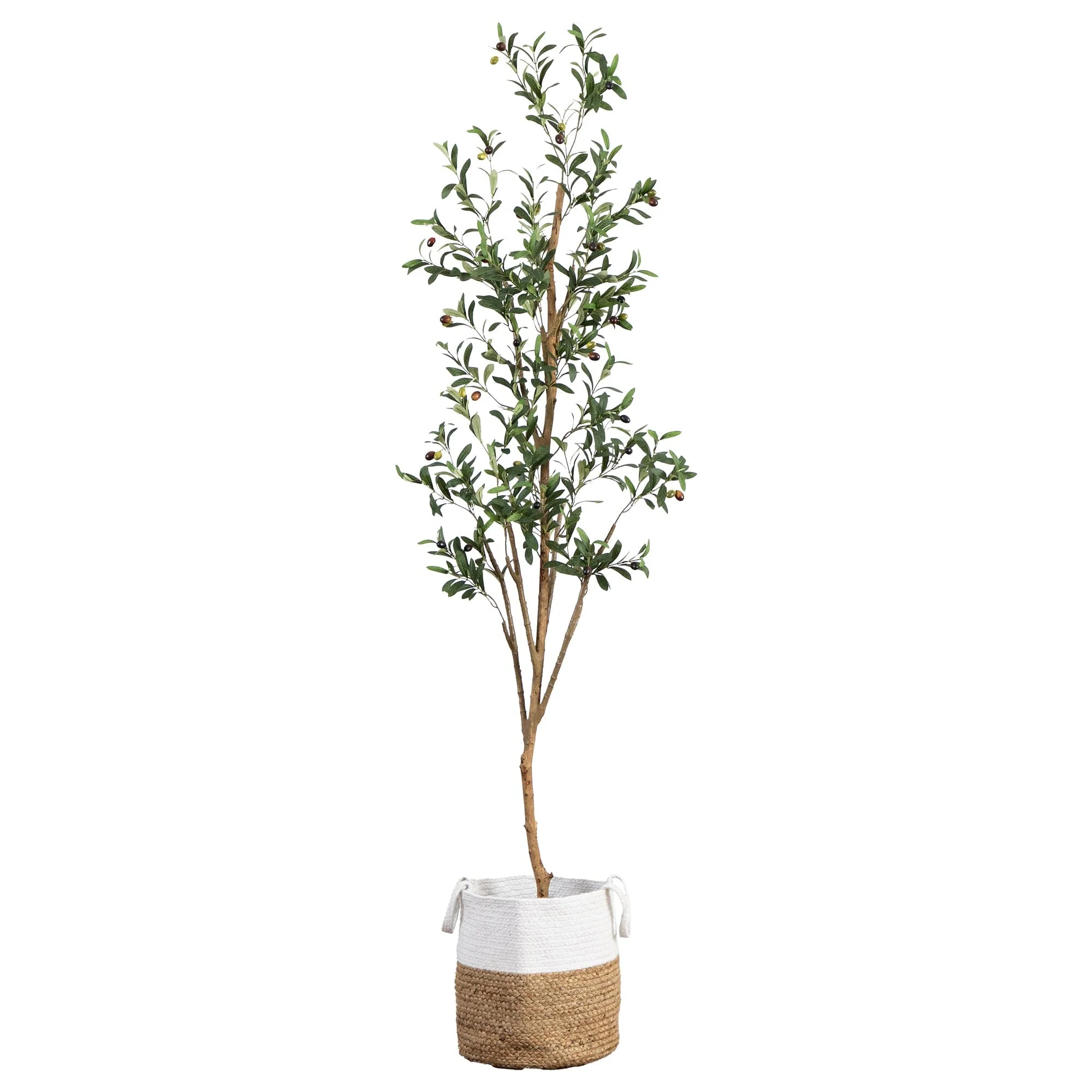 7’ Artificial Olive Tree with Natural Trunk and Handmade Jute Basket - Image 7