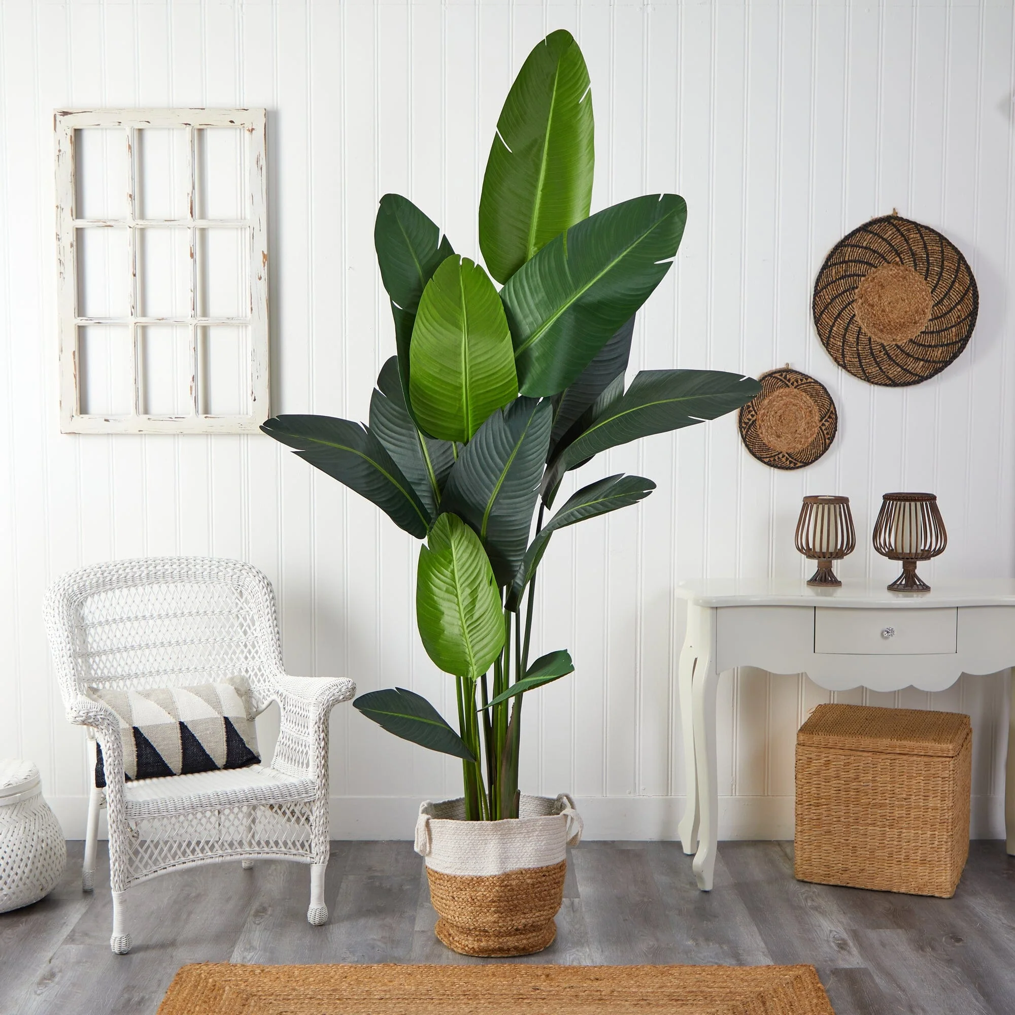 7’ Artificial Travelers Palm Tree with Handmade Jute & Cotton Basket - Image 2