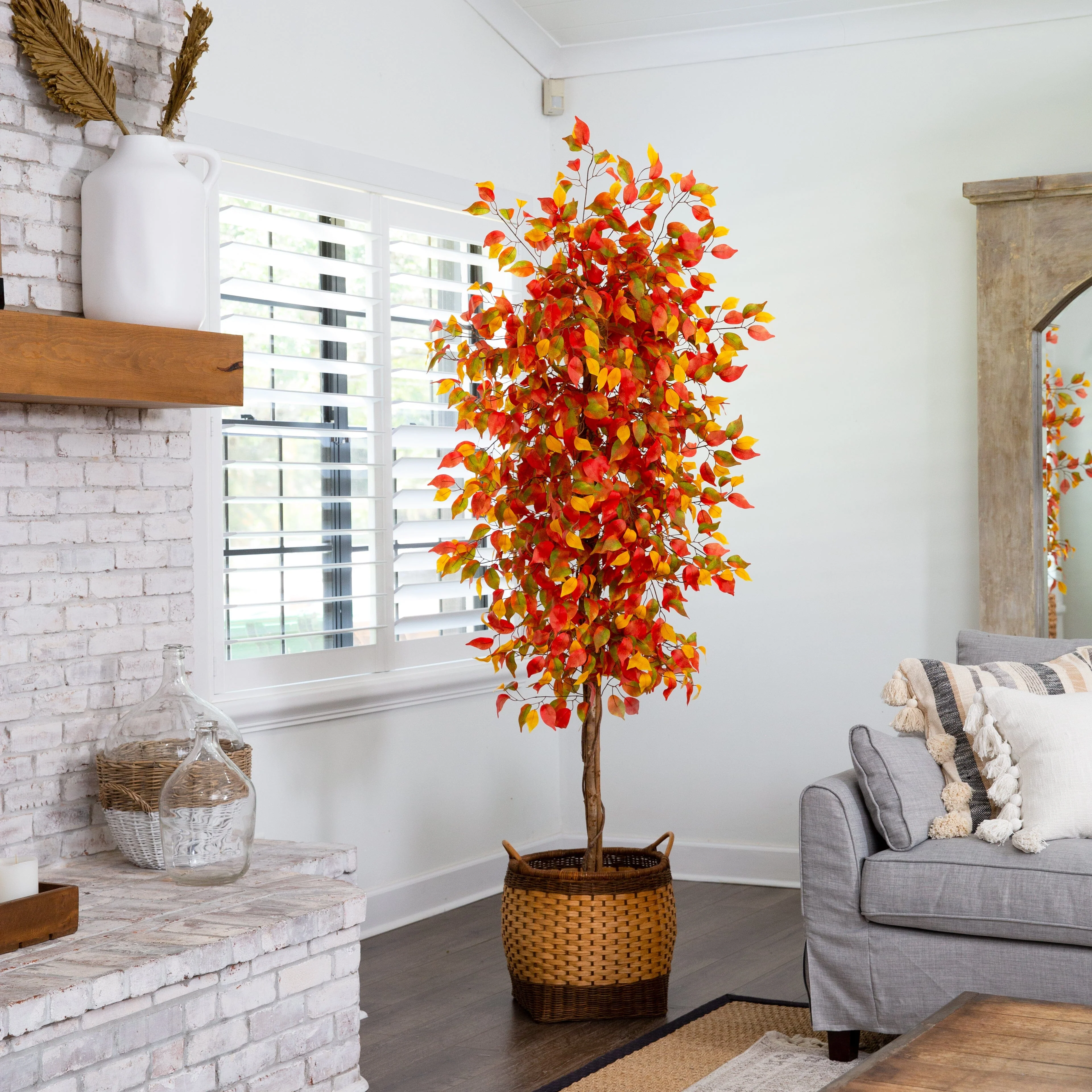 7’ Autumn Ficus Artificial Fall Tree - Image 3