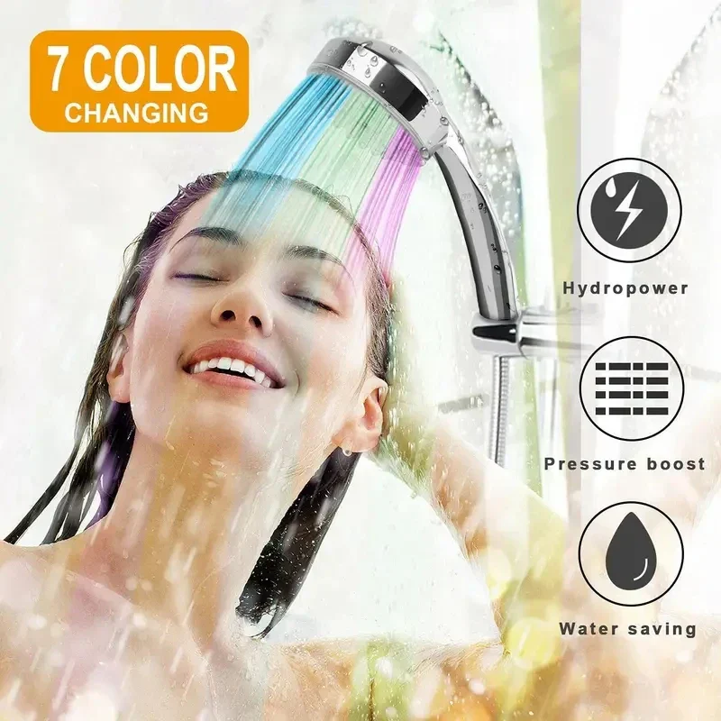 7-Color LED Rainfall Shower Head Water Saving Bathroom Replacement Sprayer - Image 3