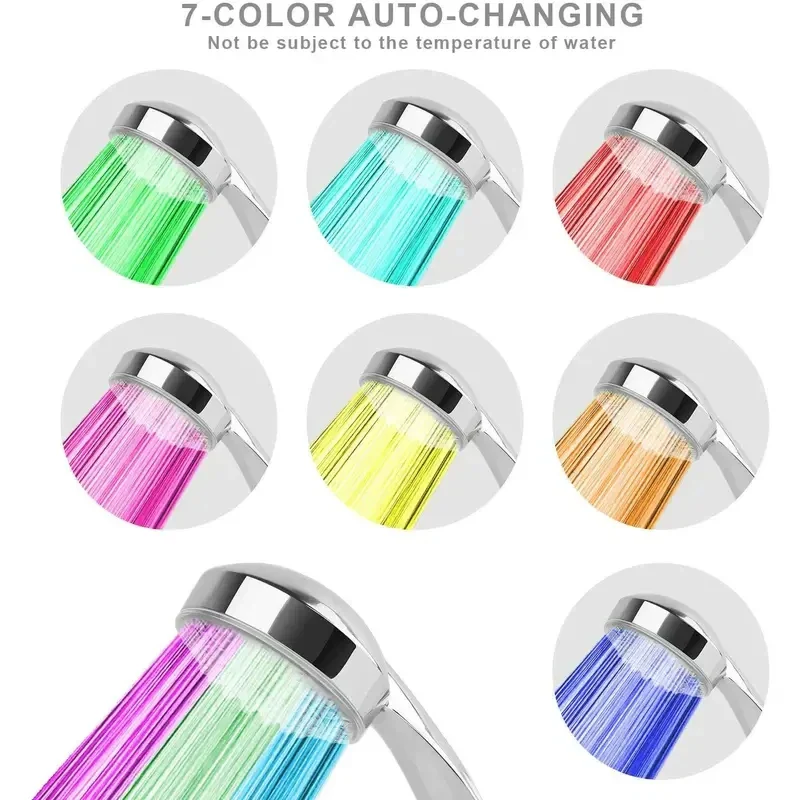 7-Color LED Rainfall Shower Head Water Saving Bathroom Replacement Sprayer - Image 5