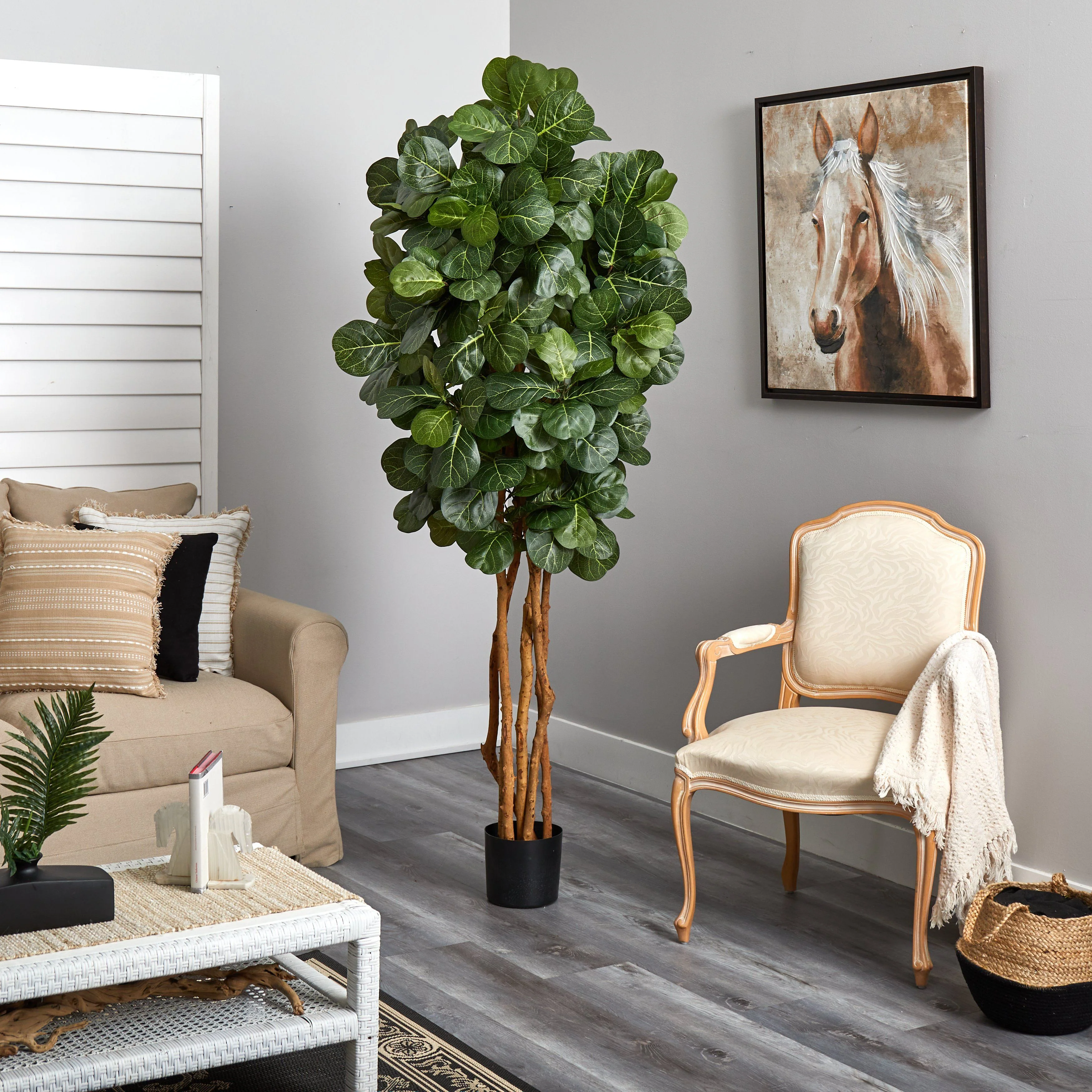 7’ Fiddle Leaf Fig Artificial Tree Beige Trunk - Image 3
