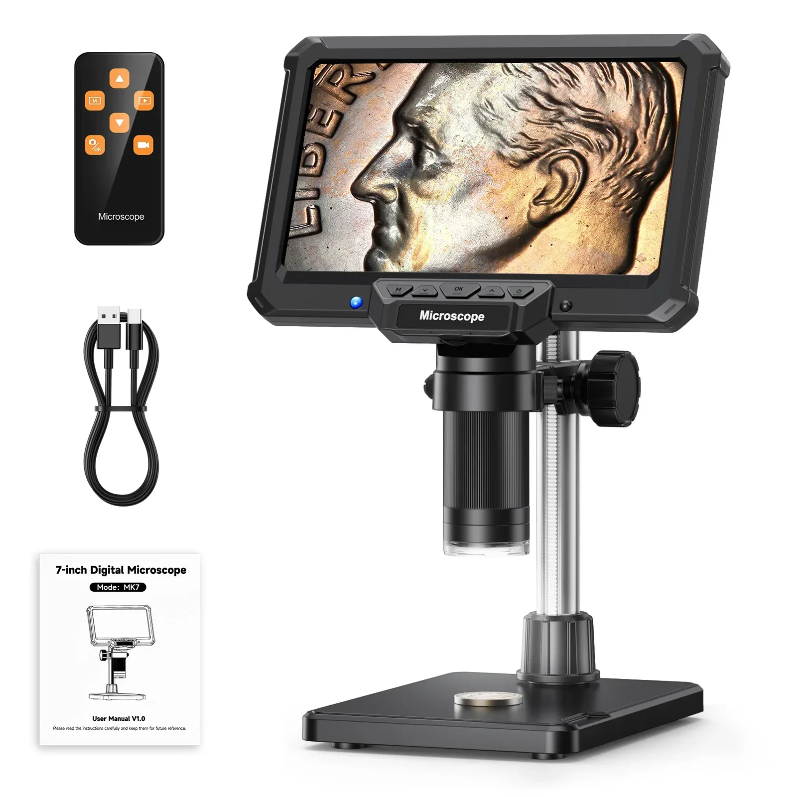 7 Inch Digital Microscope 1200X 16MP Coin PCB Soldering Repair Camera - Image 2