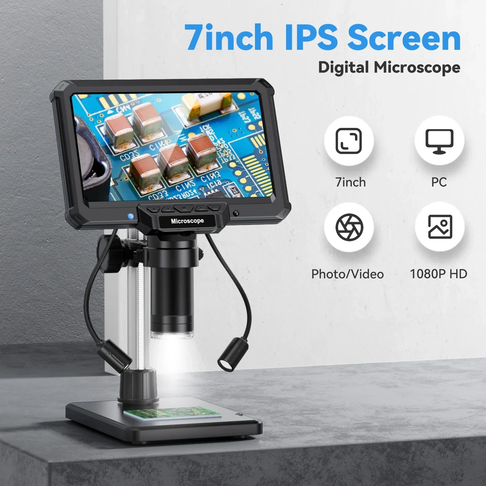 7 Inch Digital Microscope 1200X 16MP Coin PCB Soldering Repair Camera - Image 3