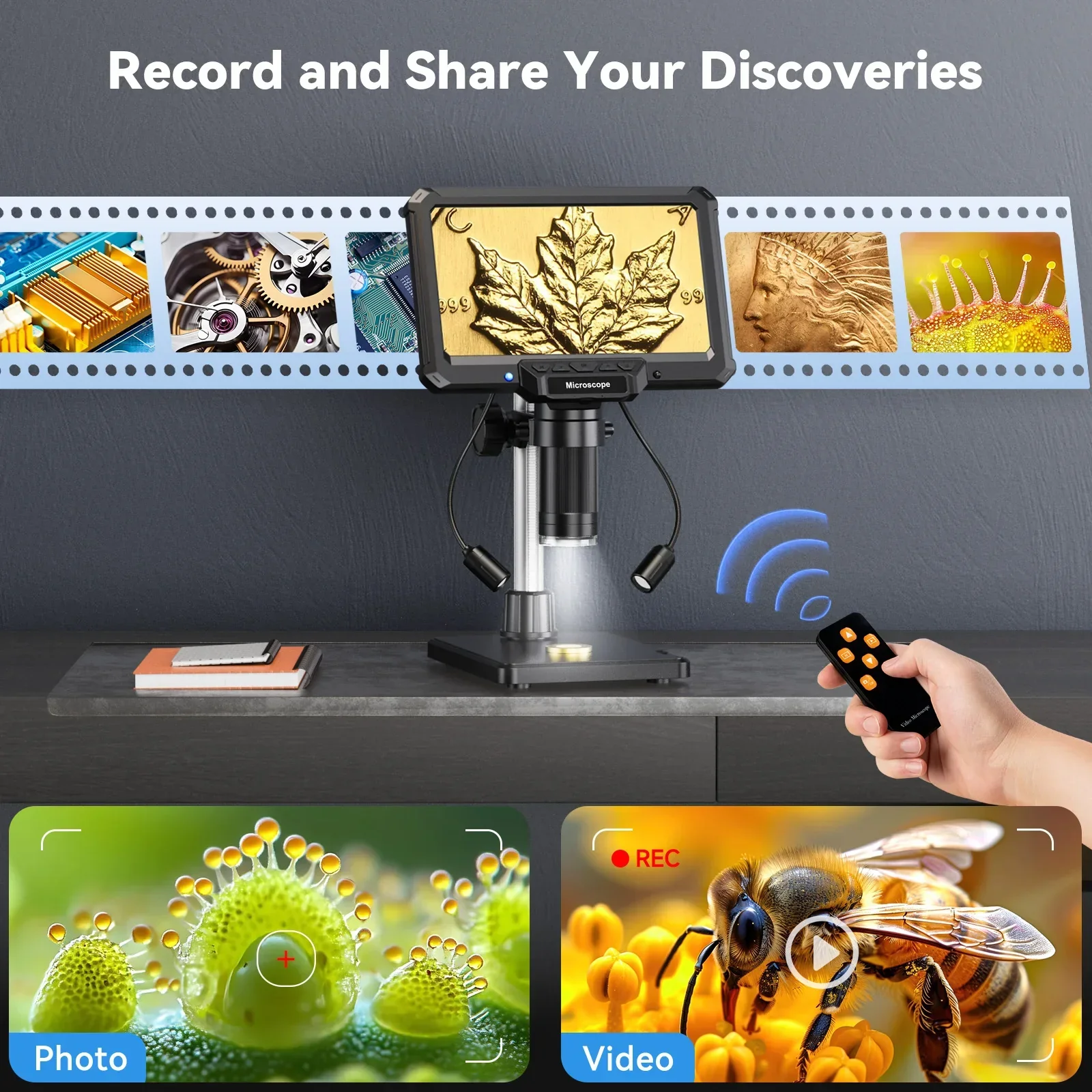 7 Inch Digital Microscope 1200X 16MP Coin PCB Soldering Repair Camera - Image 5