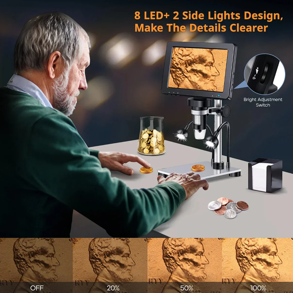 7 Inch Digital Microscope 1200X Coin Repair Camera with LED PC View - Image 3