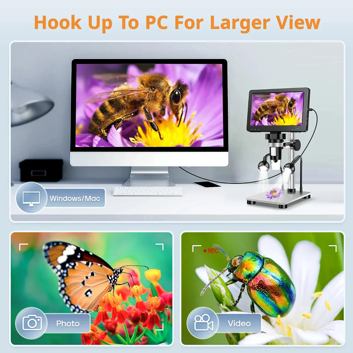 7 Inch Digital Microscope 1200X Coin Repair Camera with LED PC View - Image 6