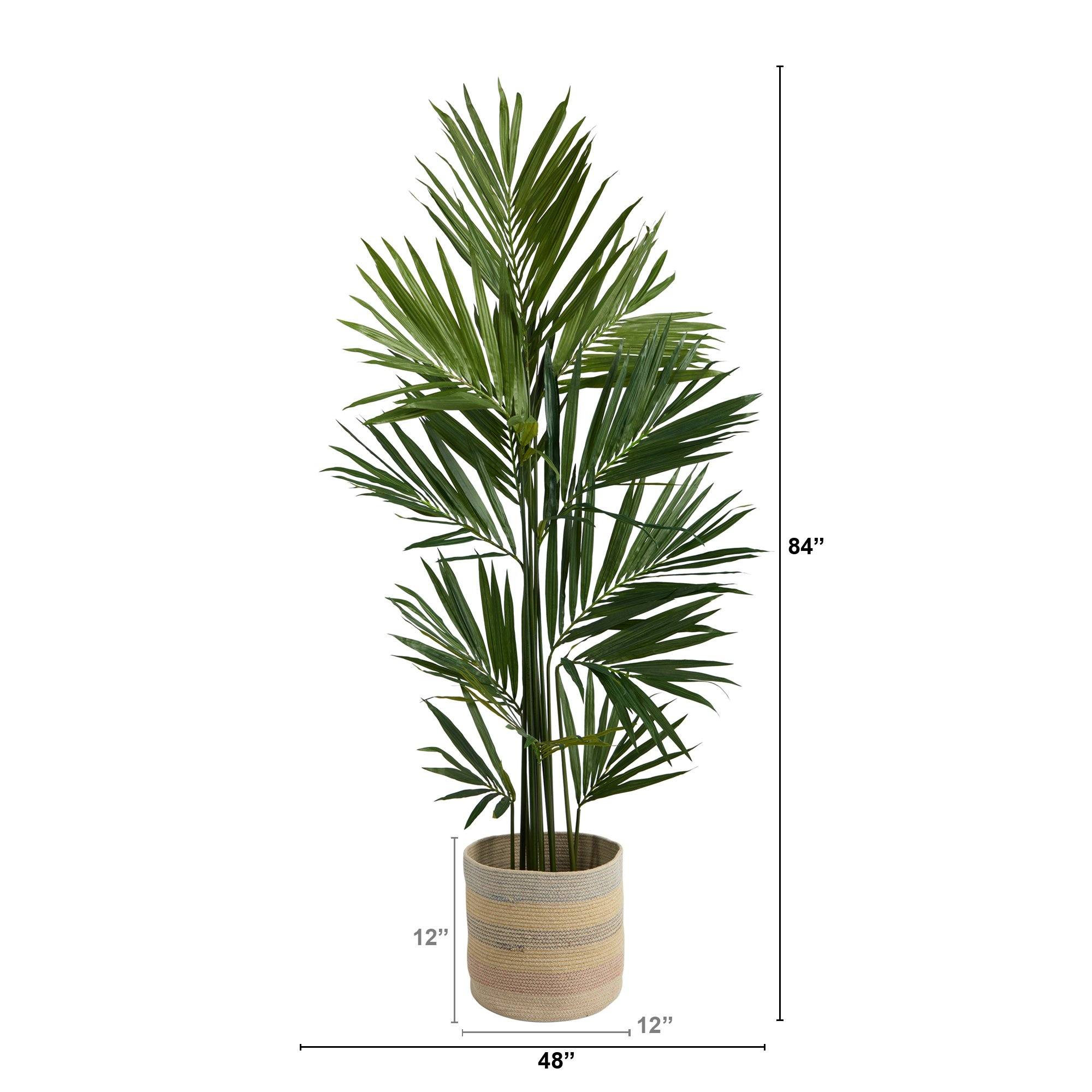 7’ Kentia Artificial Palm in Handmade Natural Cotton Multicolored Woven Planterr - Image 2
