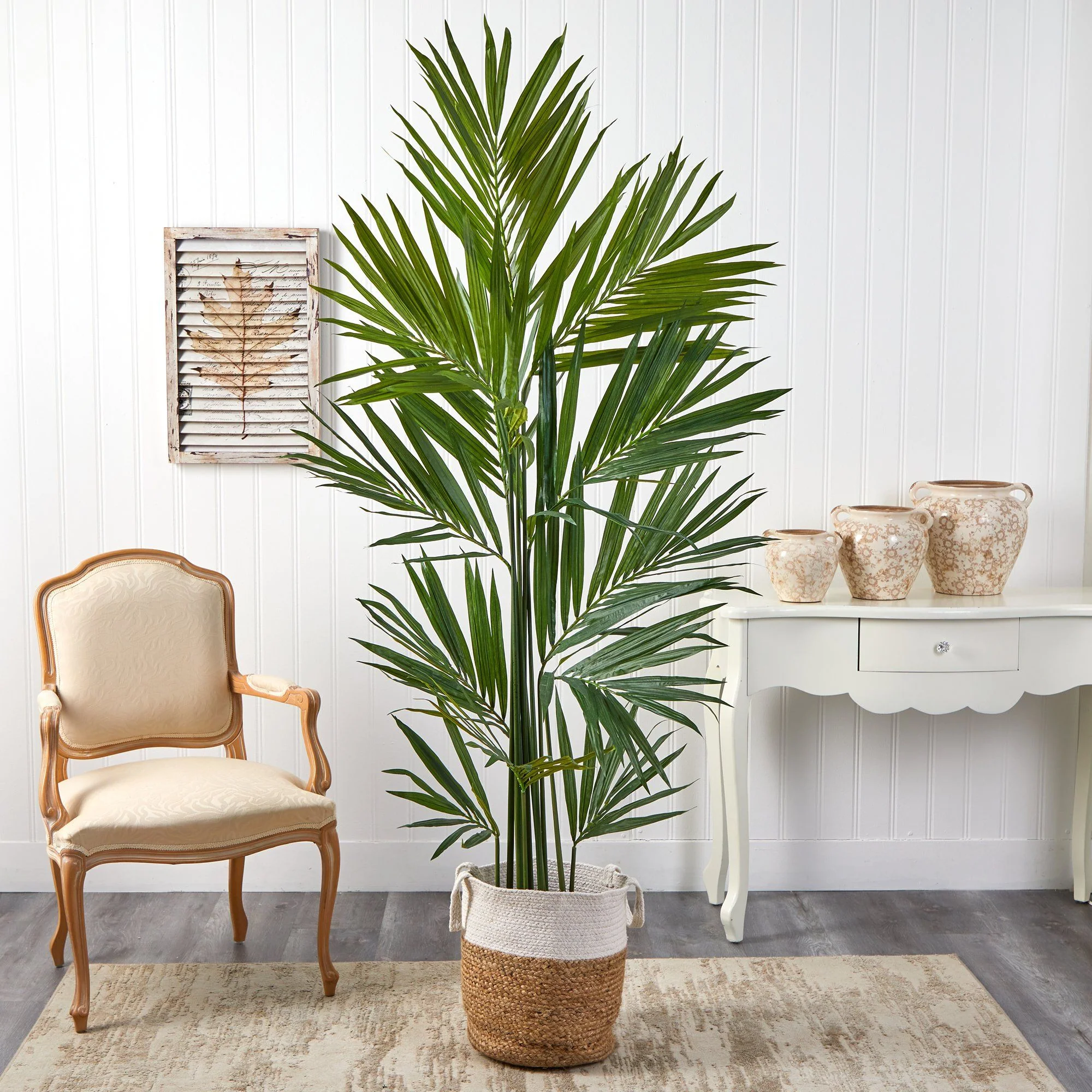 7’ Kentia Artificial Palm in Handmade Natural Jute and Cotton Planter - Image 3