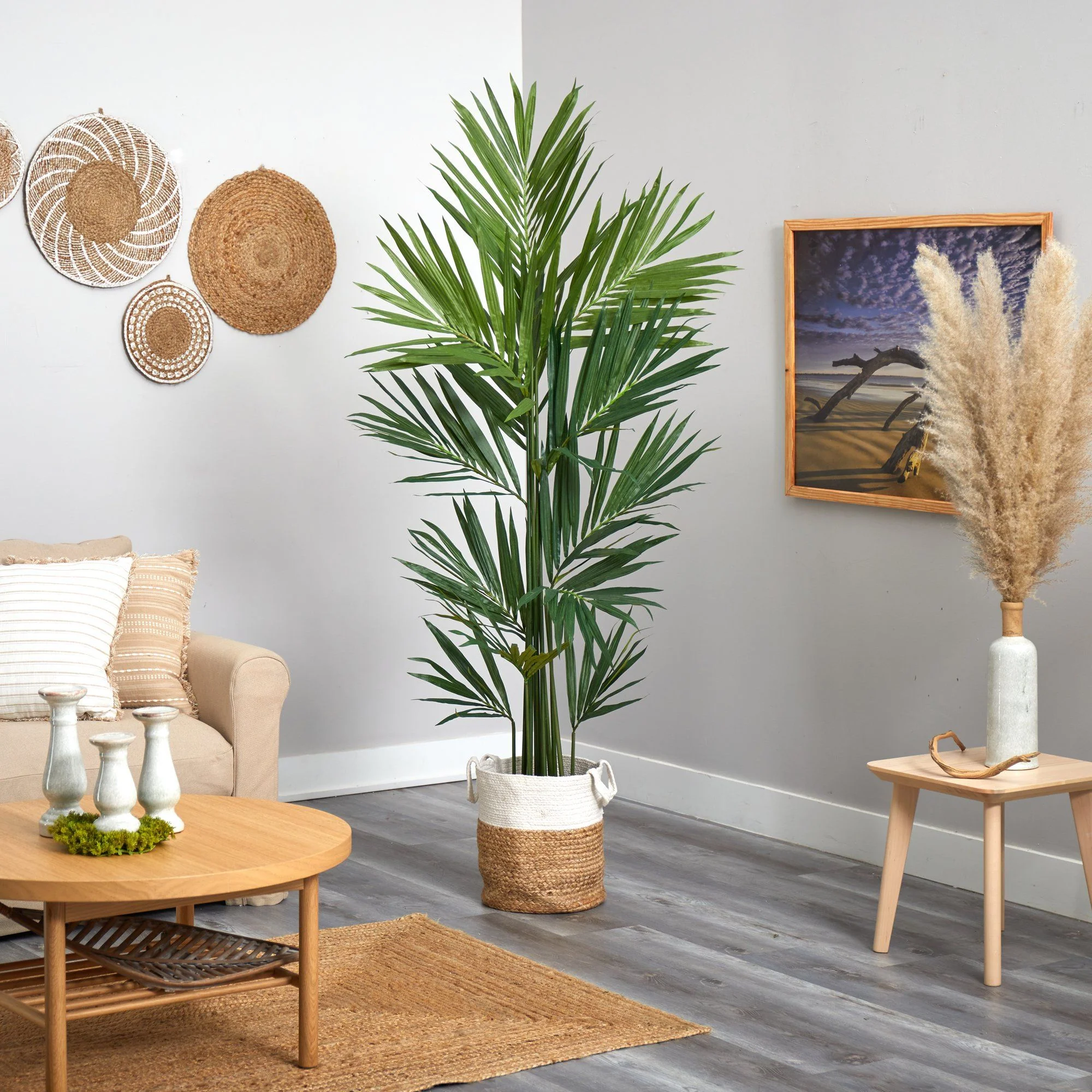 7’ Kentia Artificial Palm in Handmade Natural Jute and Cotton Planter - Image 4