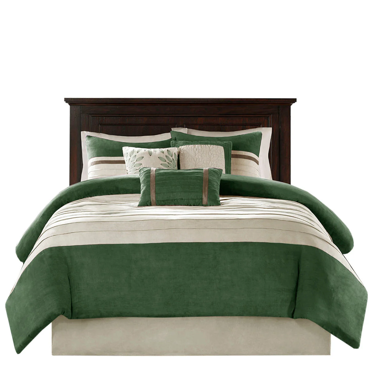 7 PC Faux Suede Comforter Set Green Queen - Image 3