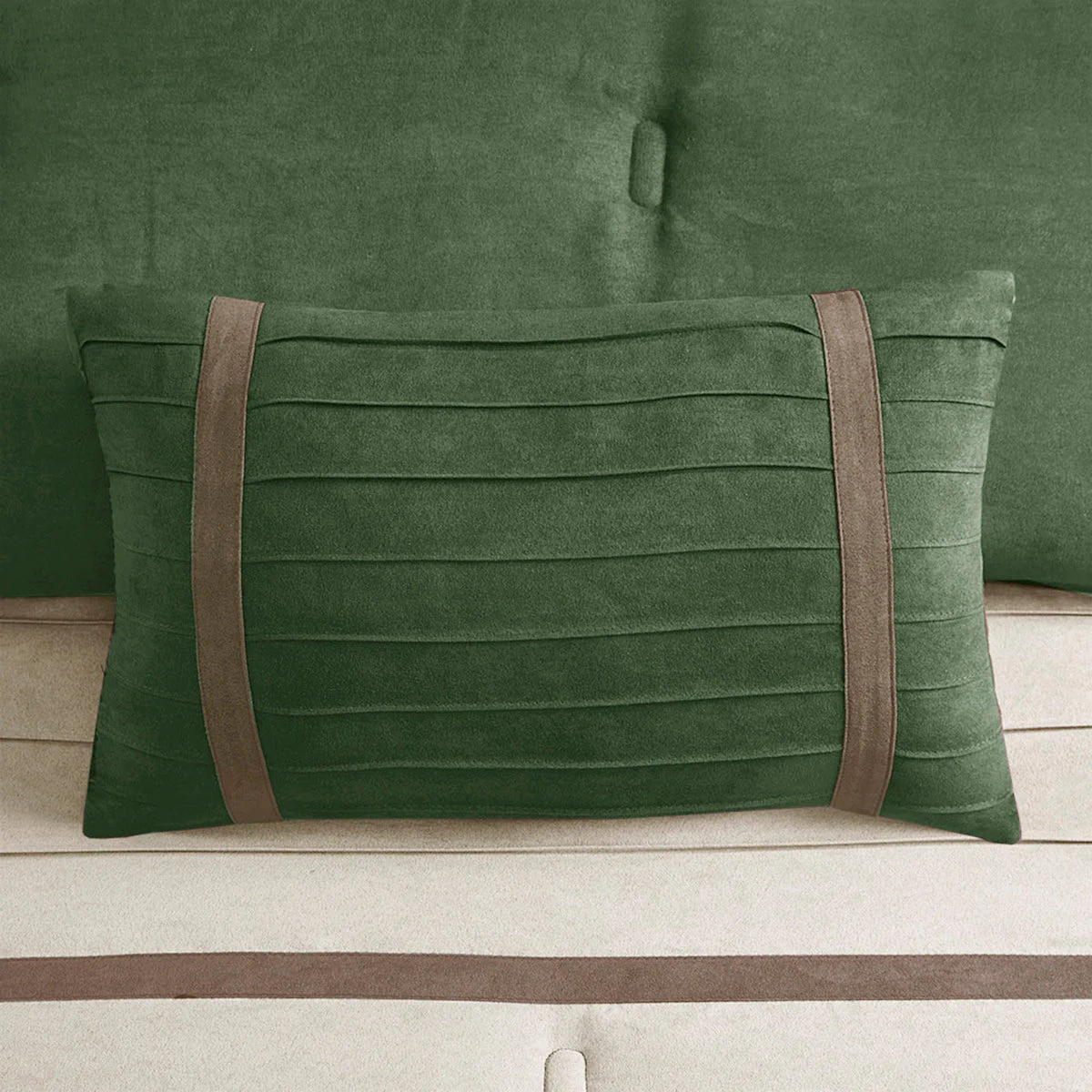 7 PC Faux Suede Comforter Set Green Queen - Image 7
