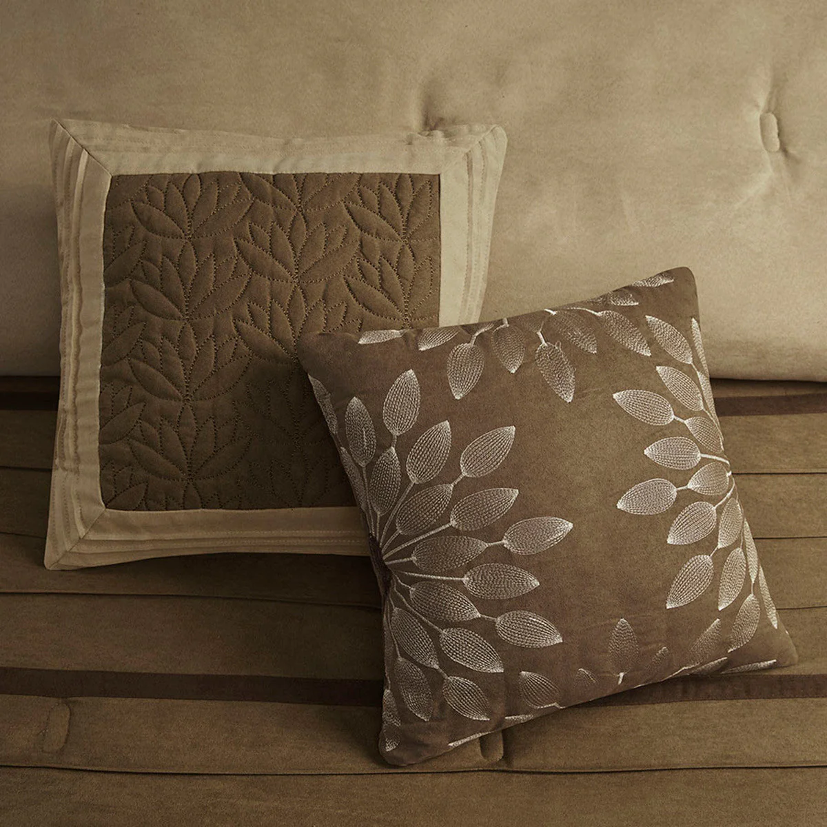 7 PC Faux Suede Comforter Set Natural King - Image 12