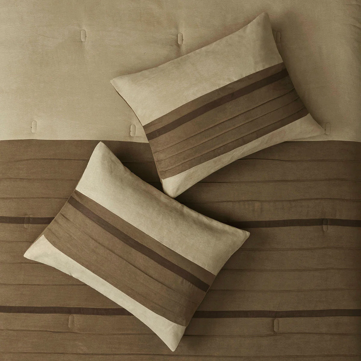 7 PC Faux Suede Comforter Set Natural King - Image 4