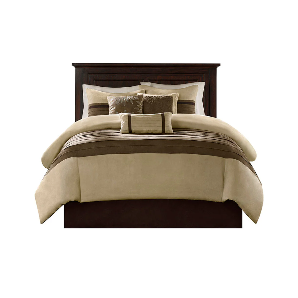 7 PC Faux Suede Comforter Set Natural King - Image 8