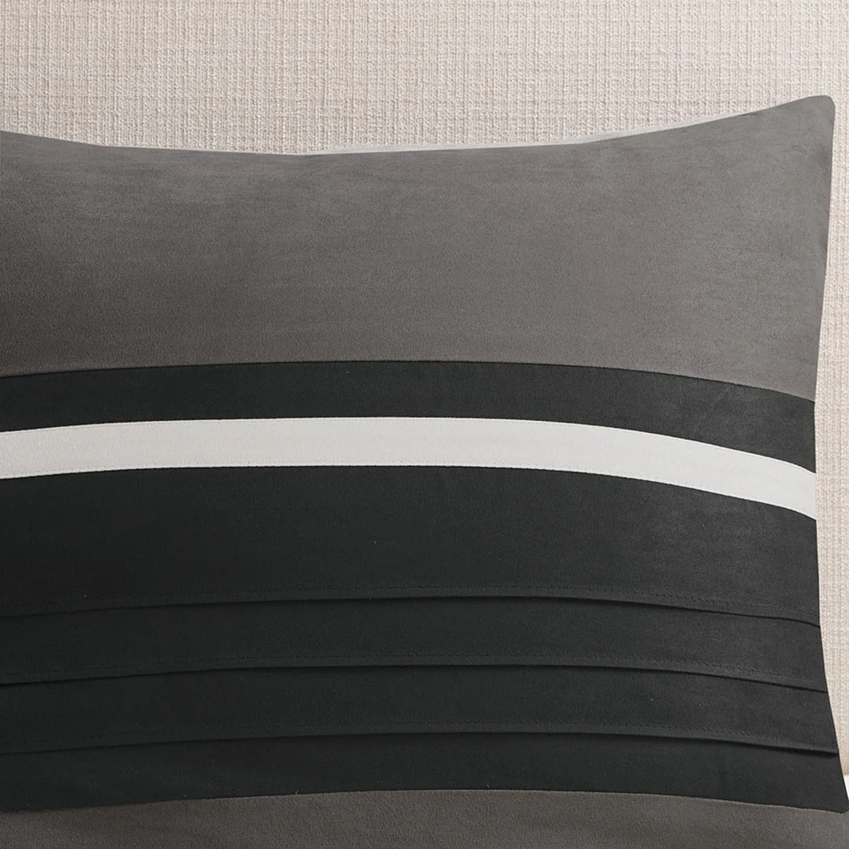 7 PC Pieced Faux Suede Comforter Set Black King - Image 5