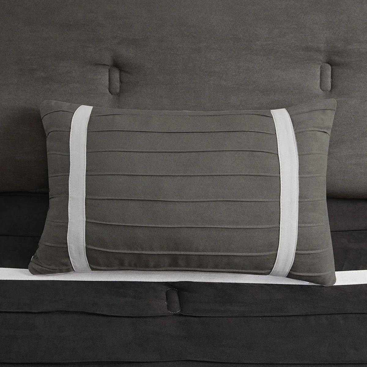 7 PC Pieced Faux Suede Comforter Set Black King - Image 7